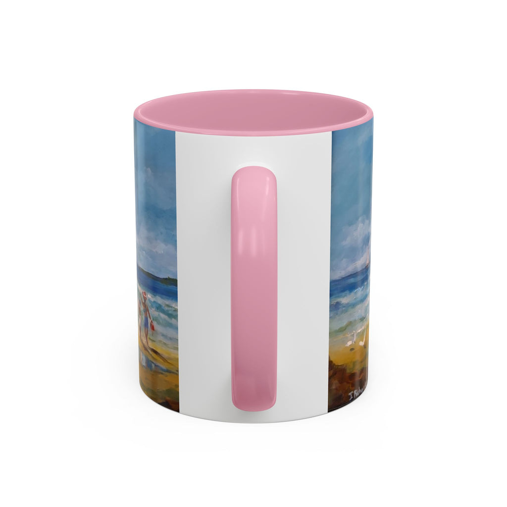 Beach & kite scene, Coffee Accent Mug - Personalize it! Colorful Ceramic Mug (11oz, 15oz)