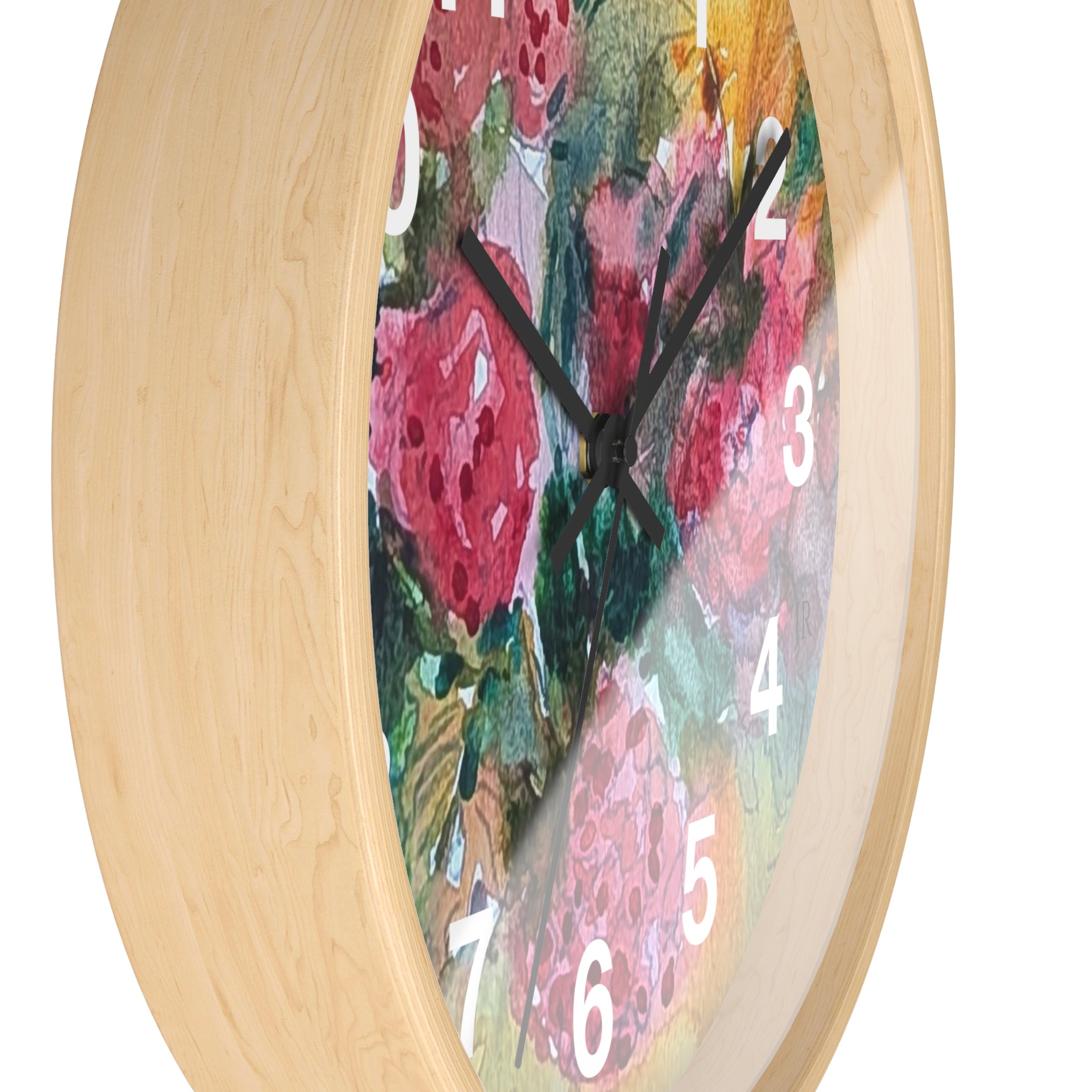 Raspberry Watercolor Wall Clock — Garden Bouquet Home Decor