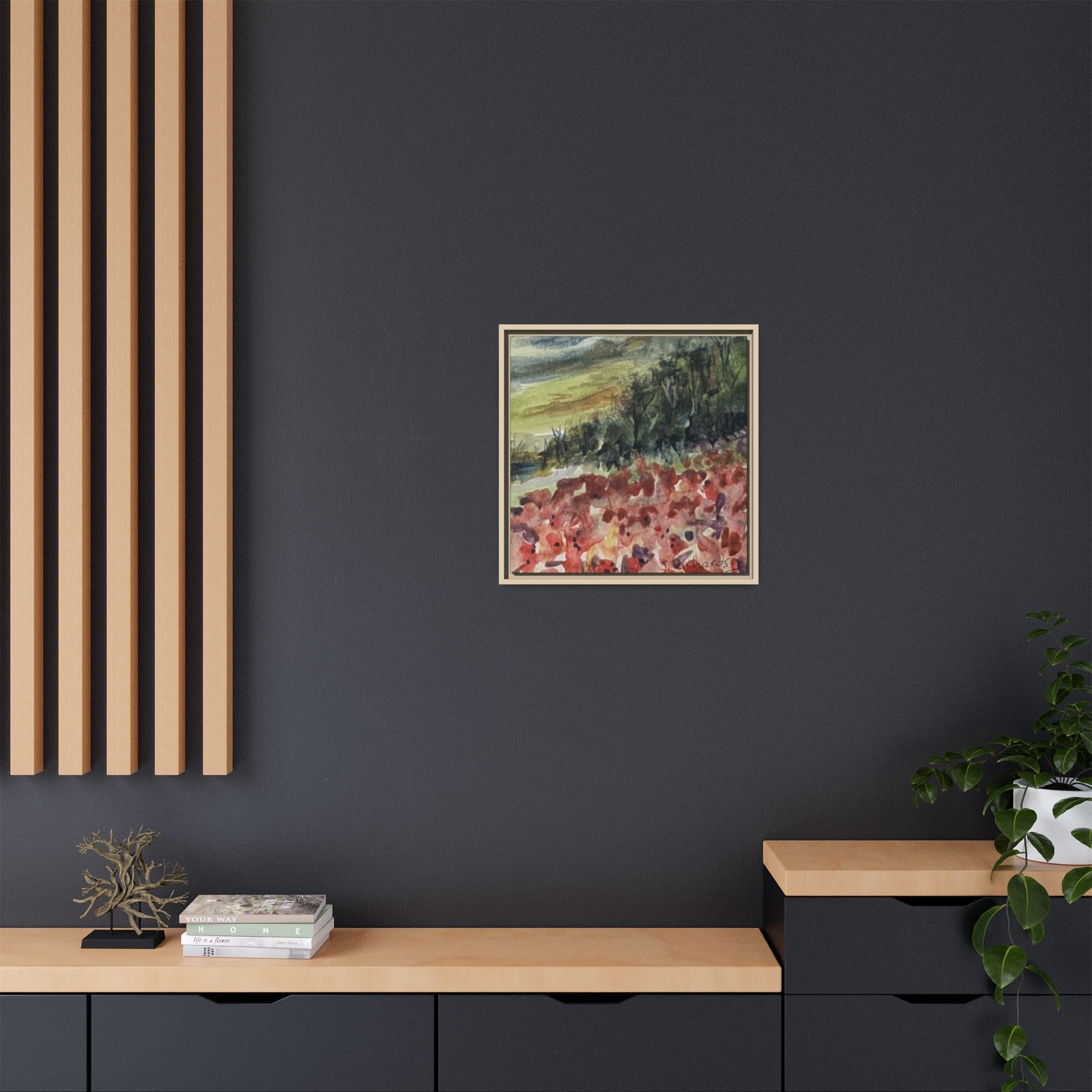 Framed Poppies landscape Matte Canvas,   Multi-color frames)