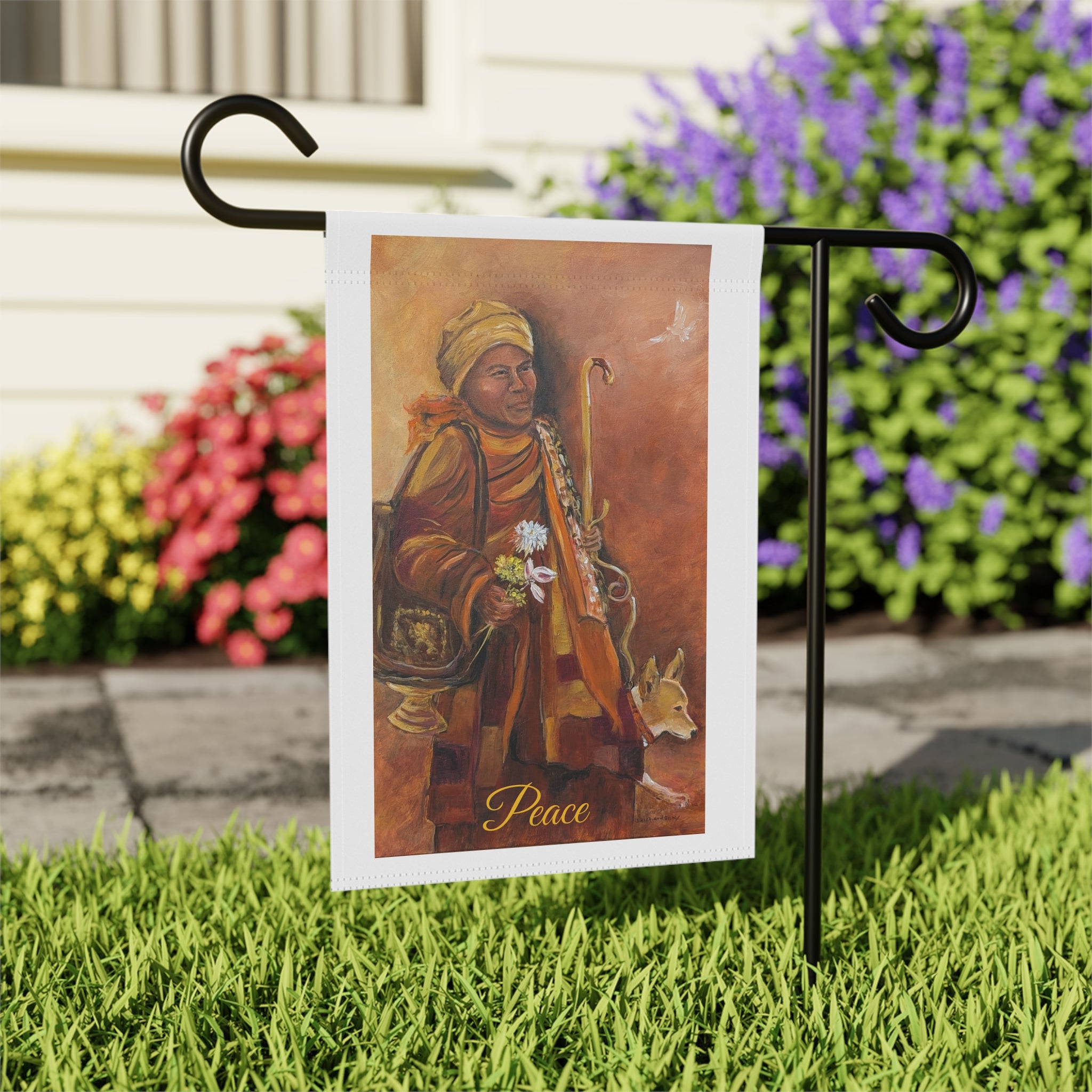Peaceful Monk Garden Flag – Spiritual Art House Banner