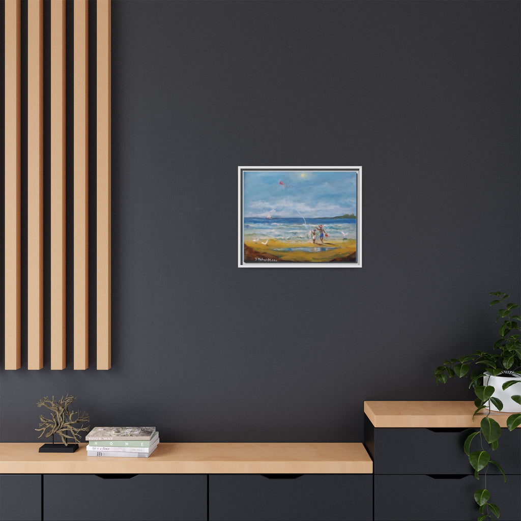 Kite on shore Framed Matte Canvas Wall Art