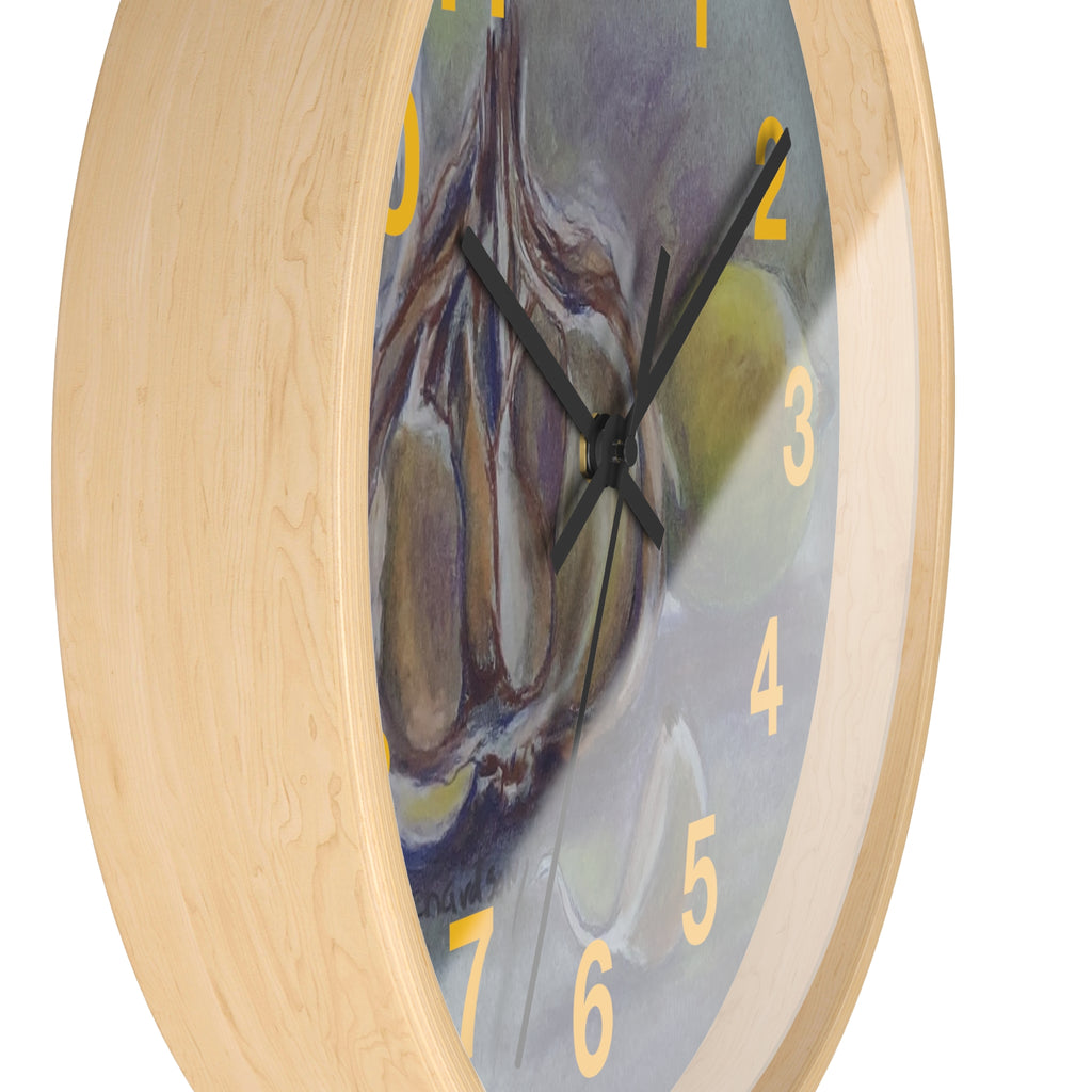 Garlic & Lemon Kitchen Wall Clock — Still Life Food Art Home Decor
