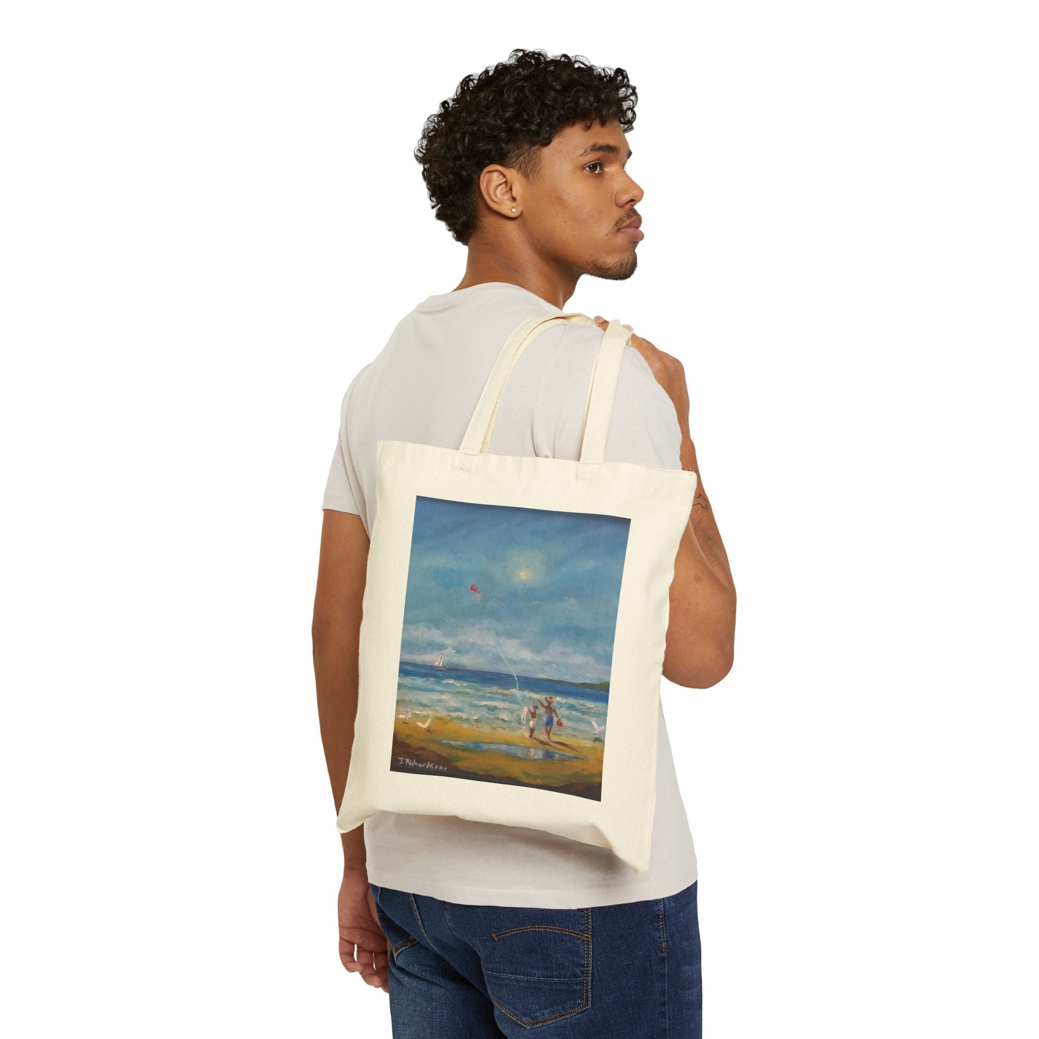 Original beach painting by JR,  printed on a Canvas Tote Bag —