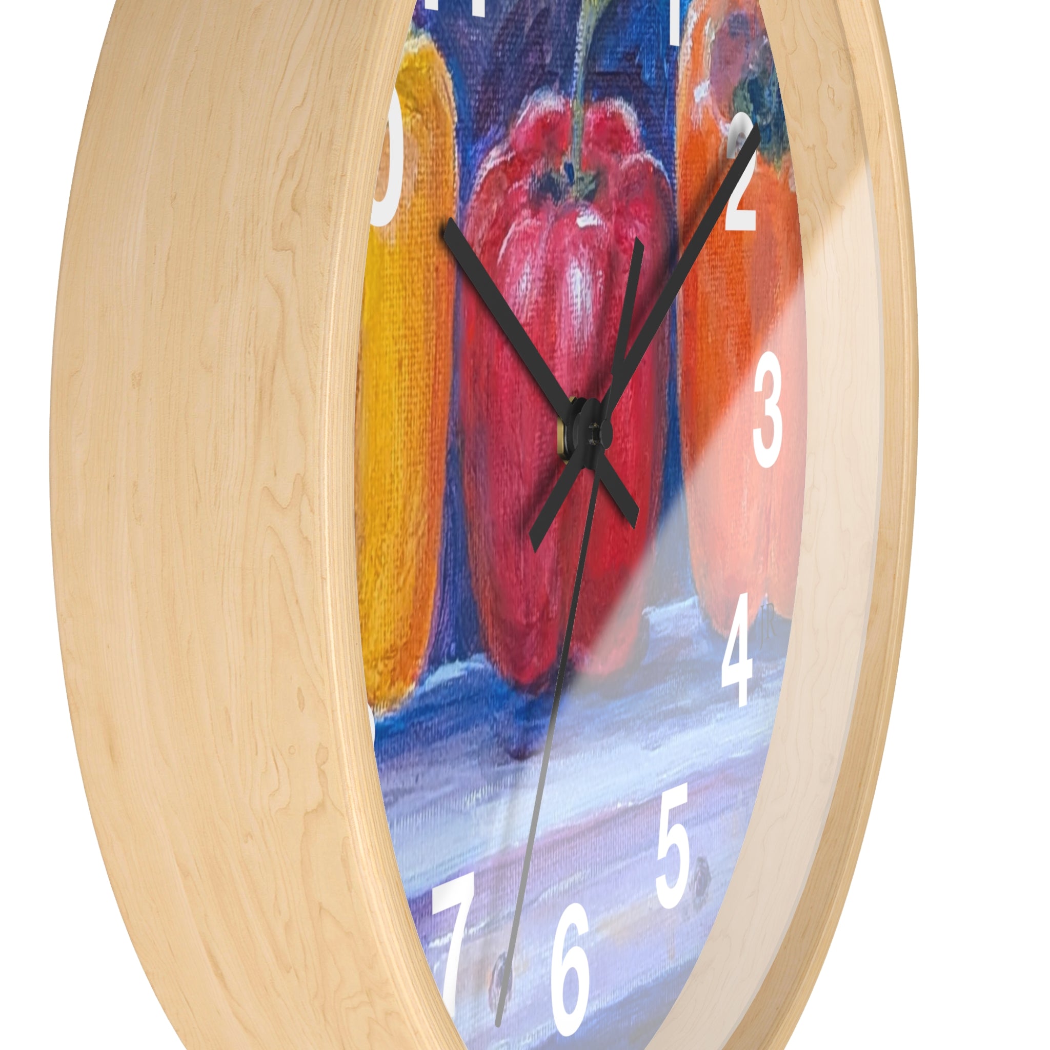 Three Peppers Still Life Wall Clock — Colorful Kitchen Art Clock