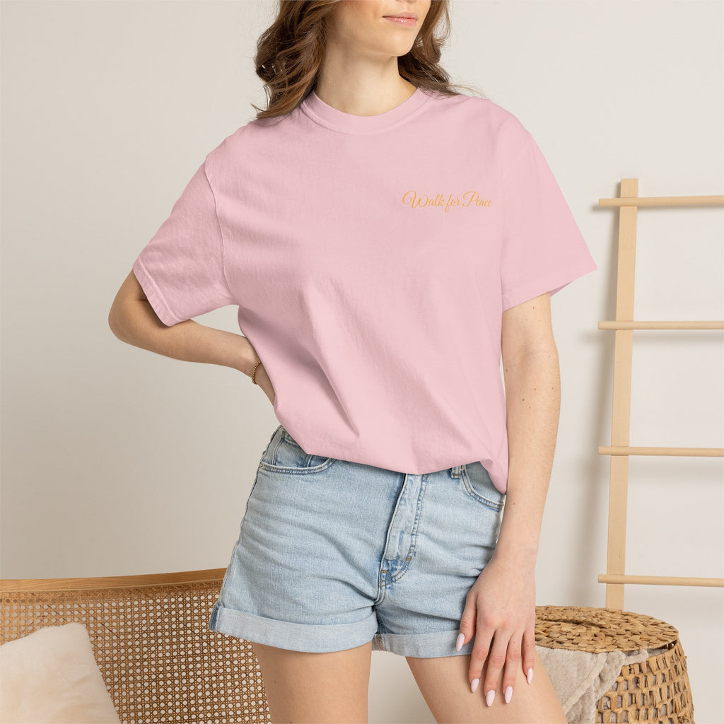 "Walk for Peace," Back design, Unisex Garment-Dyed T-shirt