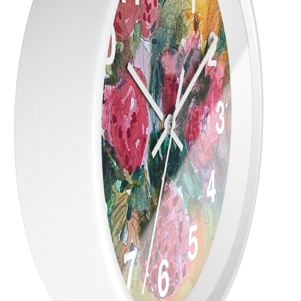 Raspberry Watercolor Wall Clock — Garden Bouquet Home Decor