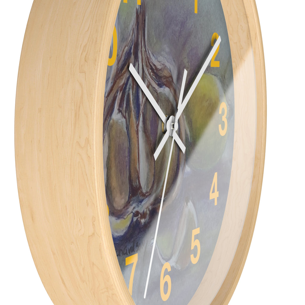 Garlic & Lemon Kitchen Wall Clock — Still Life Food Art Home Decor