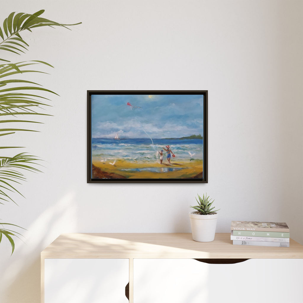 Kite on shore Framed Matte Canvas Wall Art