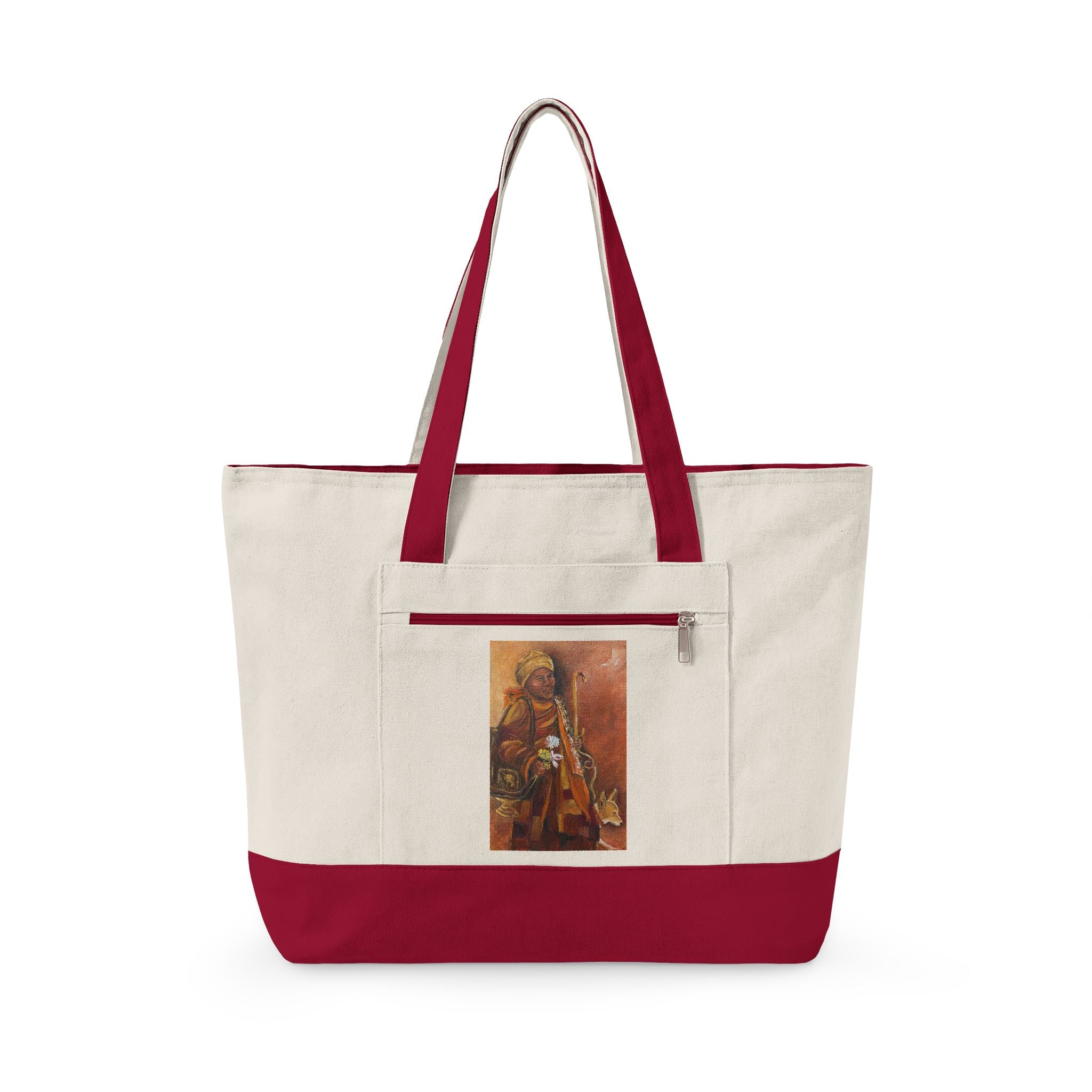 Canvas Tote Bag — Boho Tribal Warrior Art Print Zippered Tote
