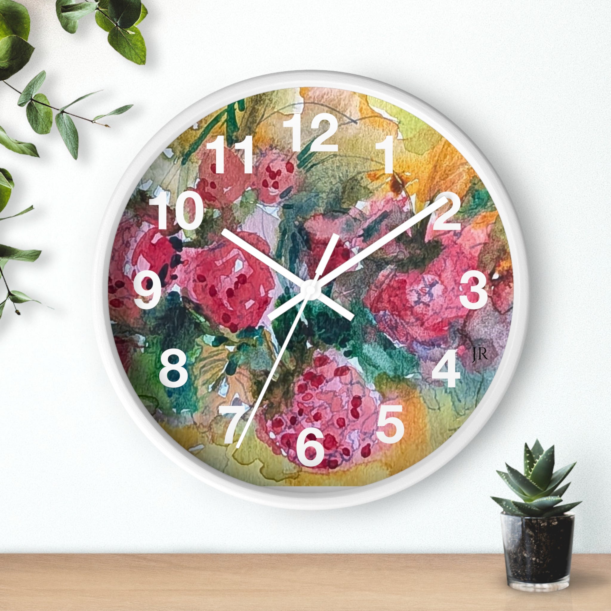 Raspberry Watercolor Wall Clock — Garden Bouquet Home Decor