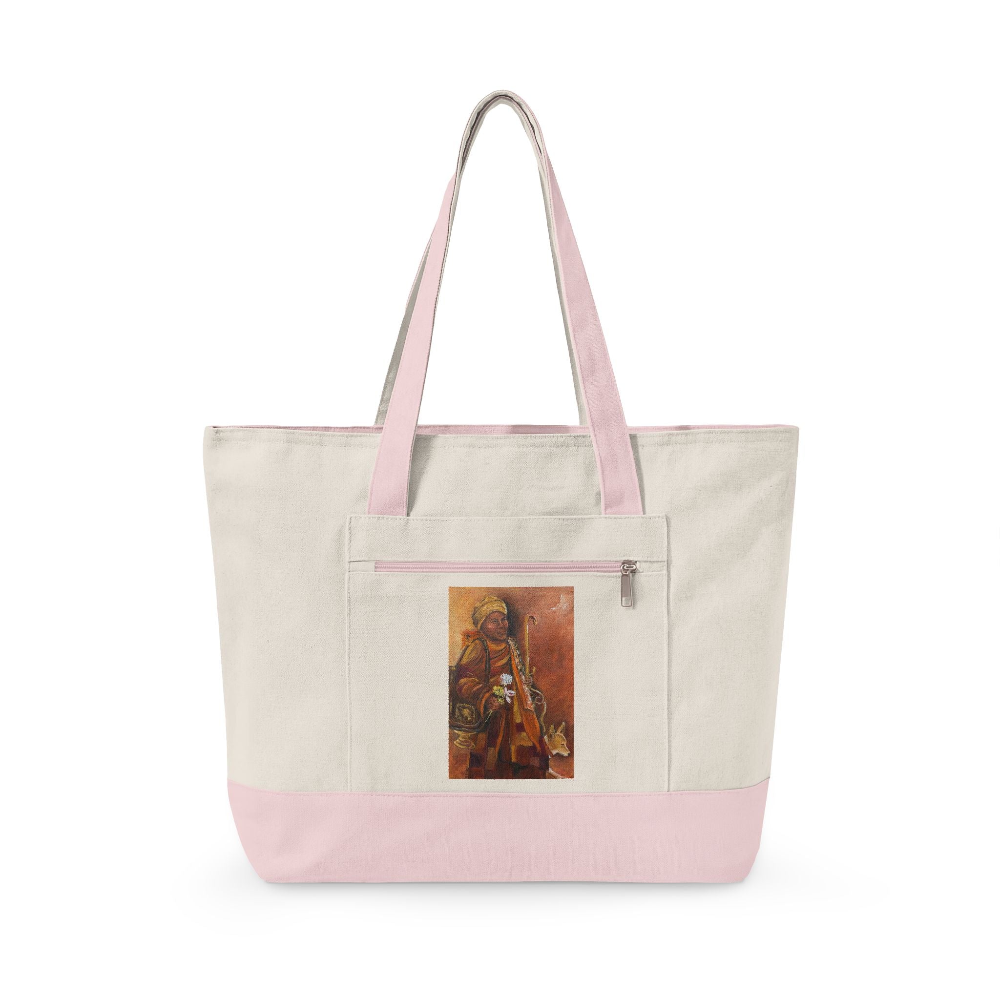 Canvas Tote Bag — Boho Tribal Warrior Art Print Zippered Tote