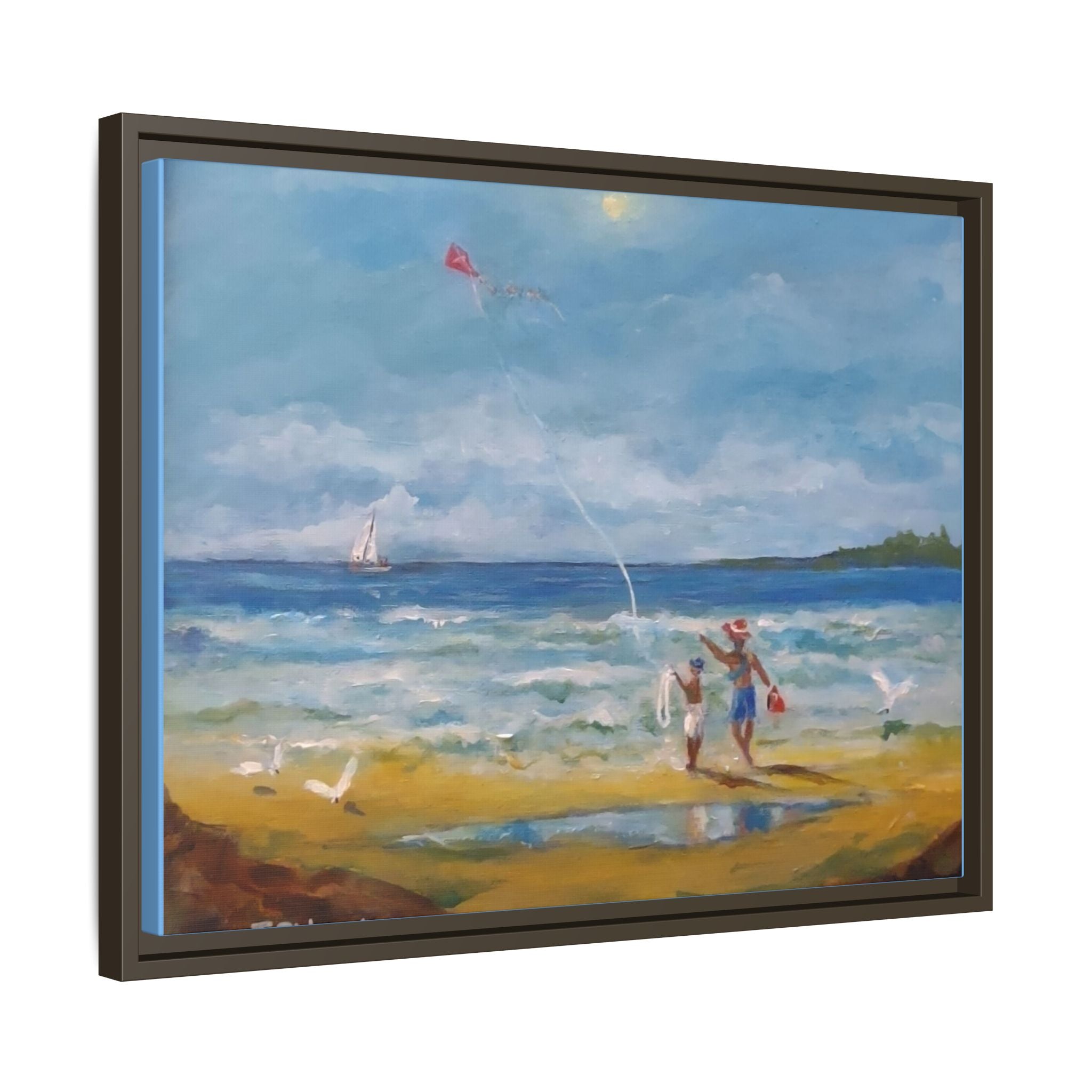 Kite on shore Framed Matte Canvas Wall Art