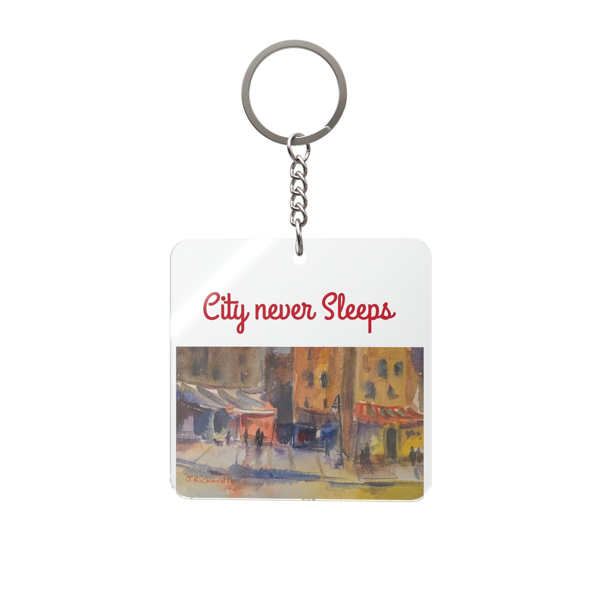 City at night, transparent keychain – night city scene Art Keyring