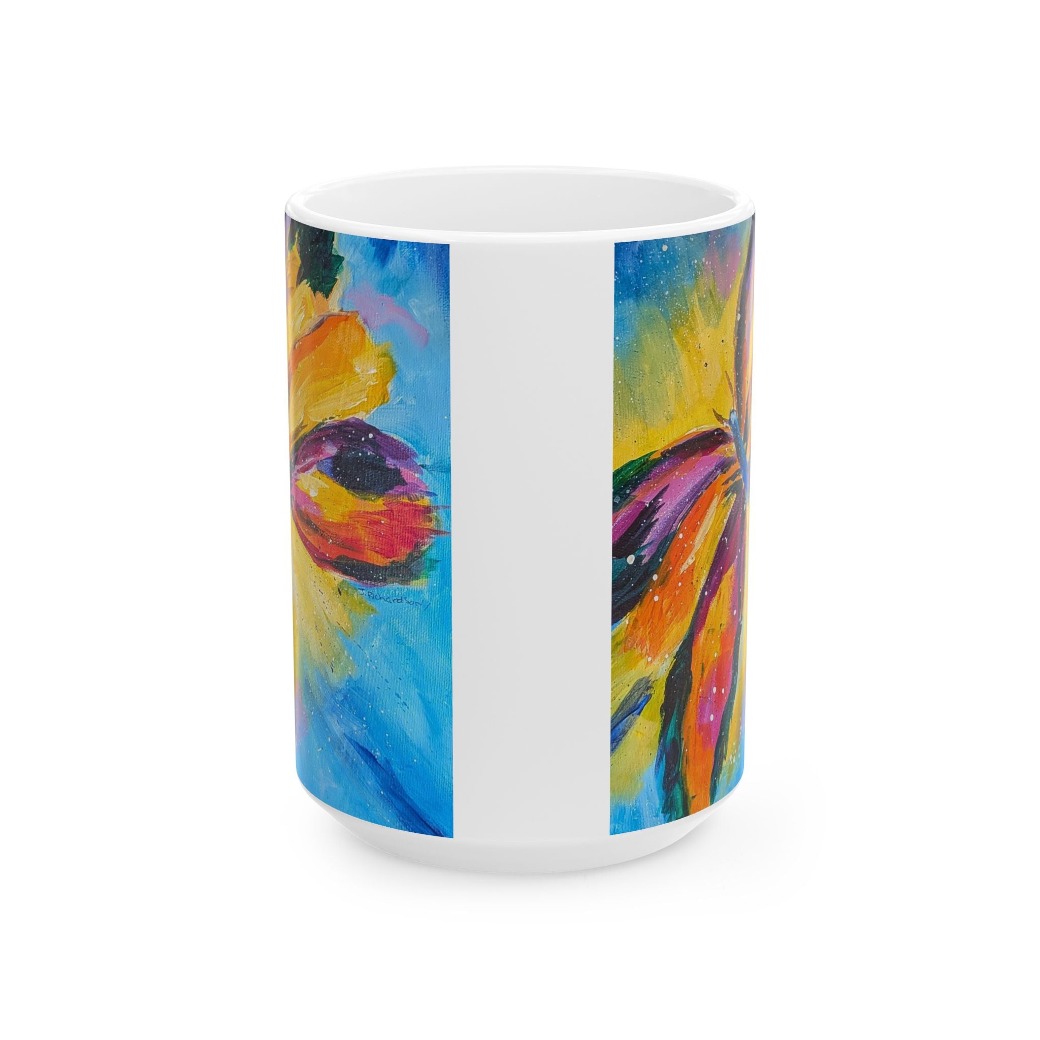 Colorful Butterfly Ceramic Mug — Vibrant Painted Flower Coffee Cup (11oz & 15oz)