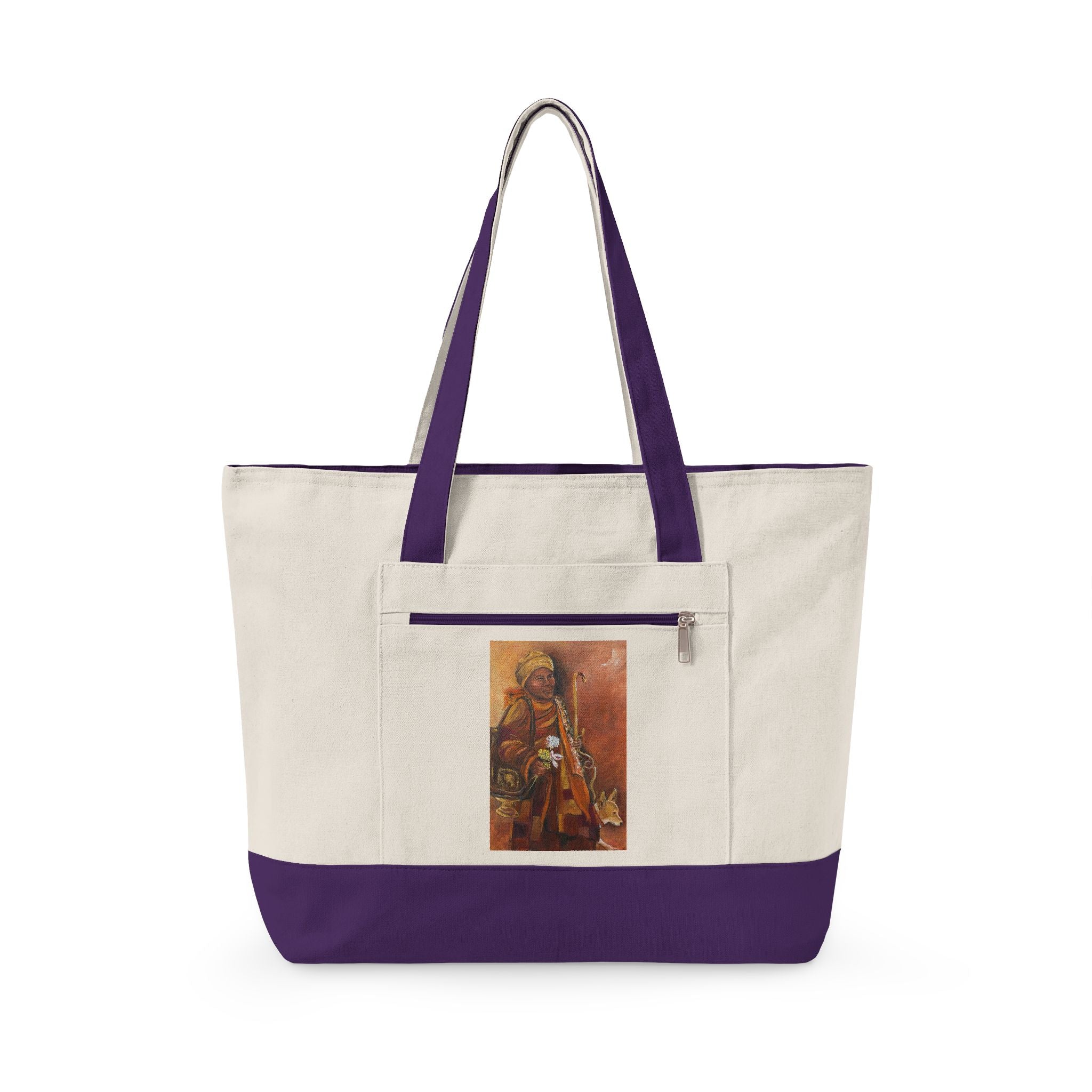 Canvas Tote Bag — Boho Tribal Warrior Art Print Zippered Tote