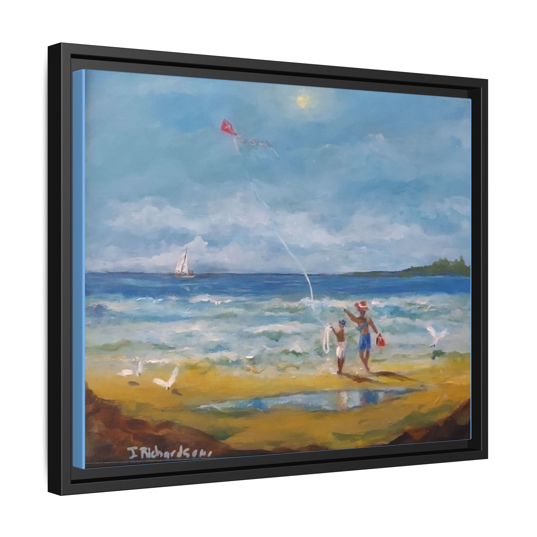 Kite on shore Framed Matte Canvas Wall Art