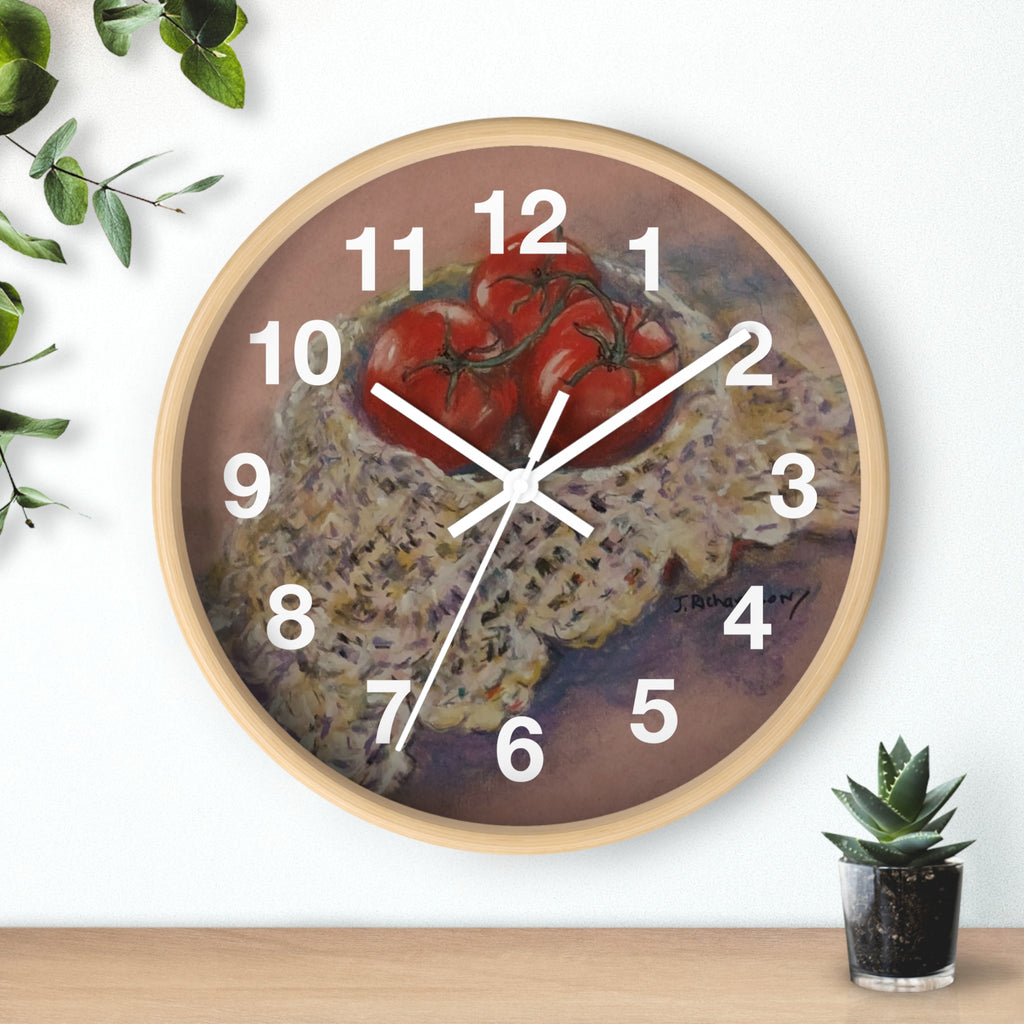 Tomato Still Life Wall Clock — Rustic Kitchen Art Clock
