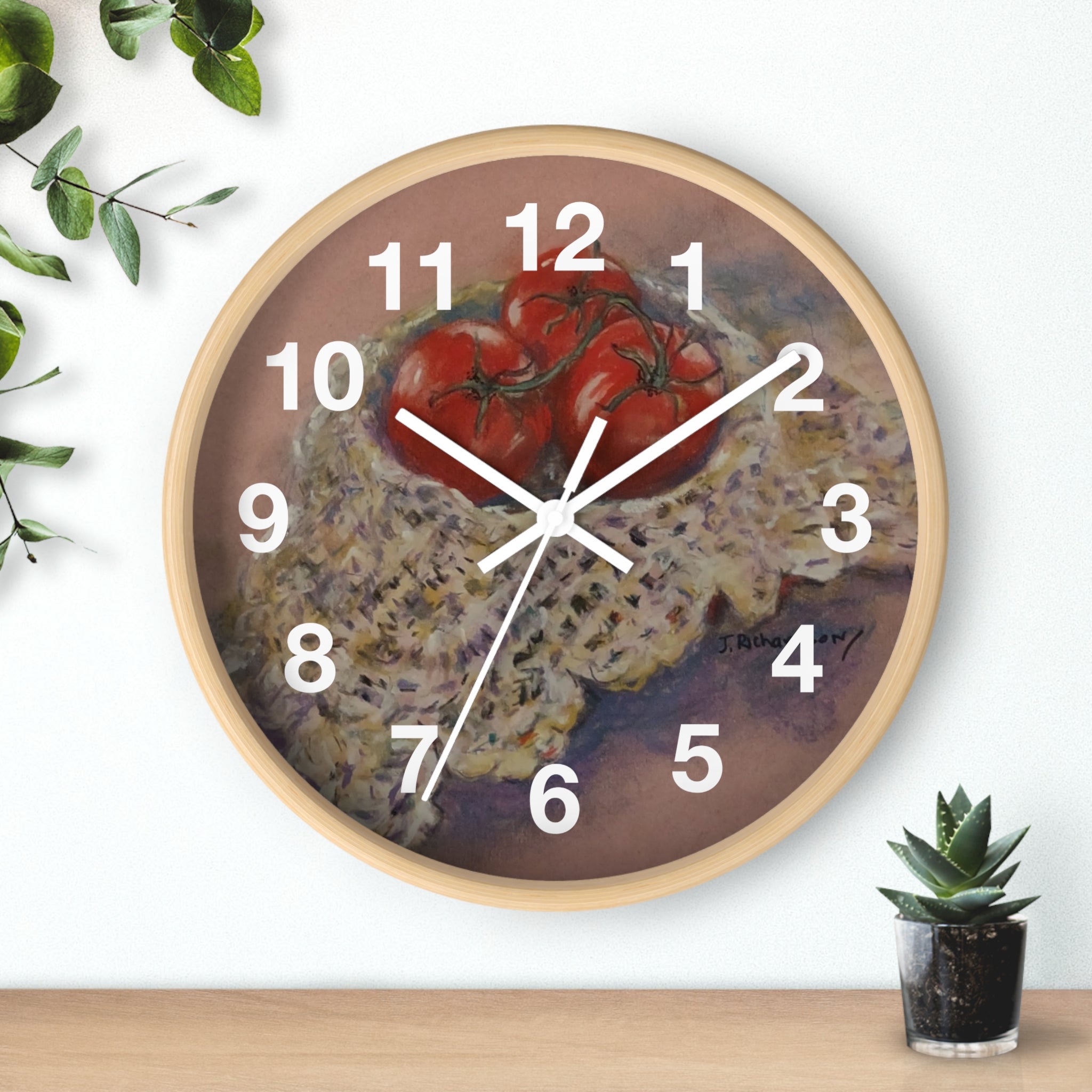 Tomato Still Life Wall Clock — Rustic Kitchen Art Clock