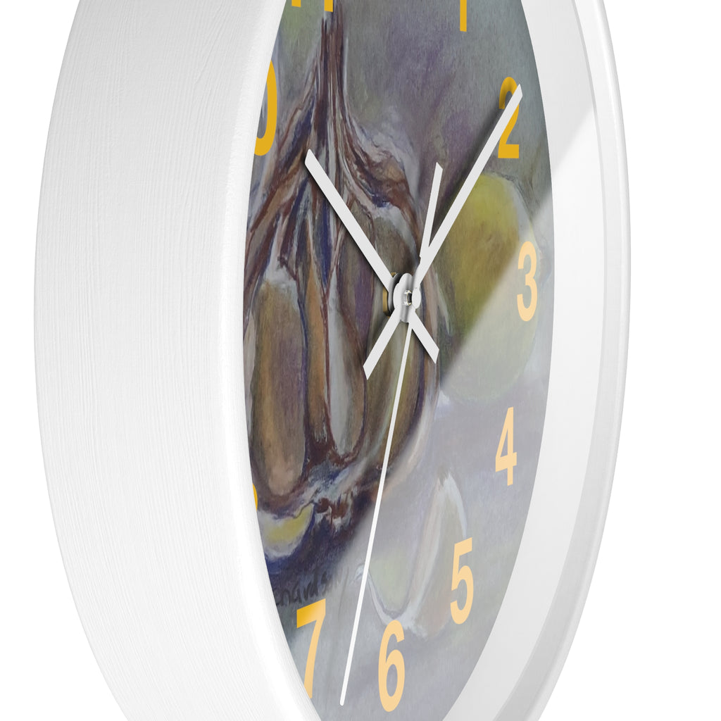 Garlic & Lemon Kitchen Wall Clock — Still Life Food Art Home Decor