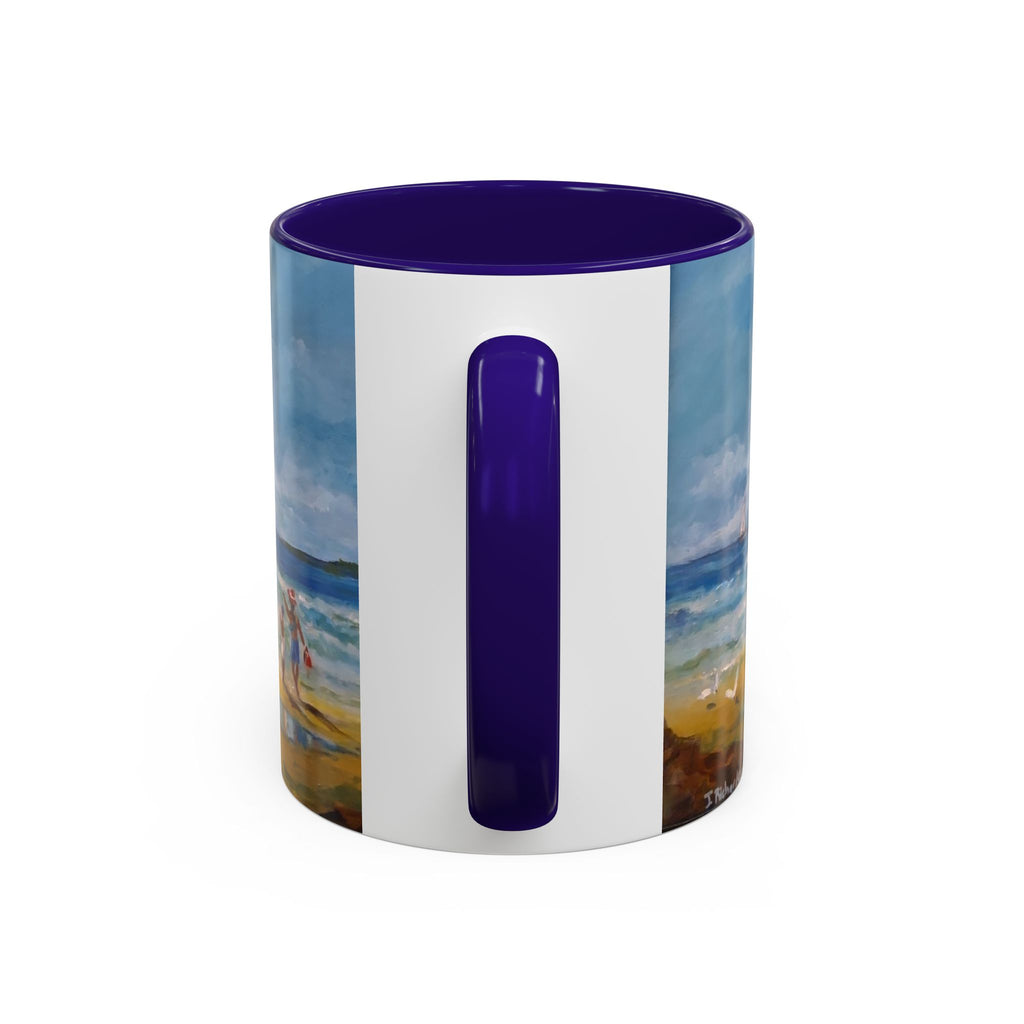 Beach & kite scene, Coffee Accent Mug - Personalize it! Colorful Ceramic Mug (11oz, 15oz)