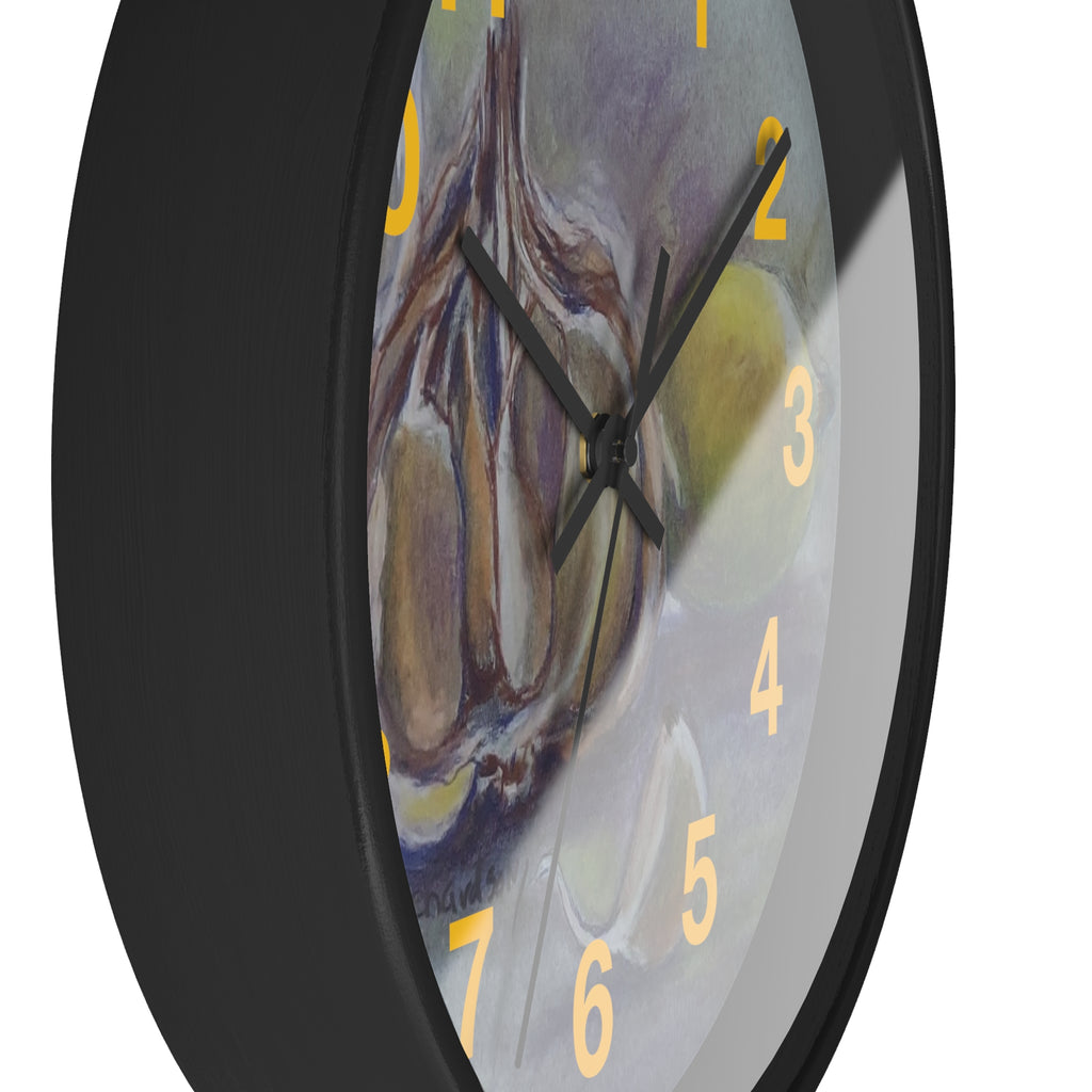 Garlic & Lemon Kitchen Wall Clock — Still Life Food Art Home Decor