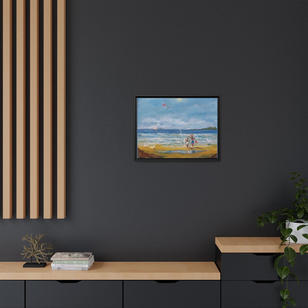 Kite on shore Framed Matte Canvas Wall Art