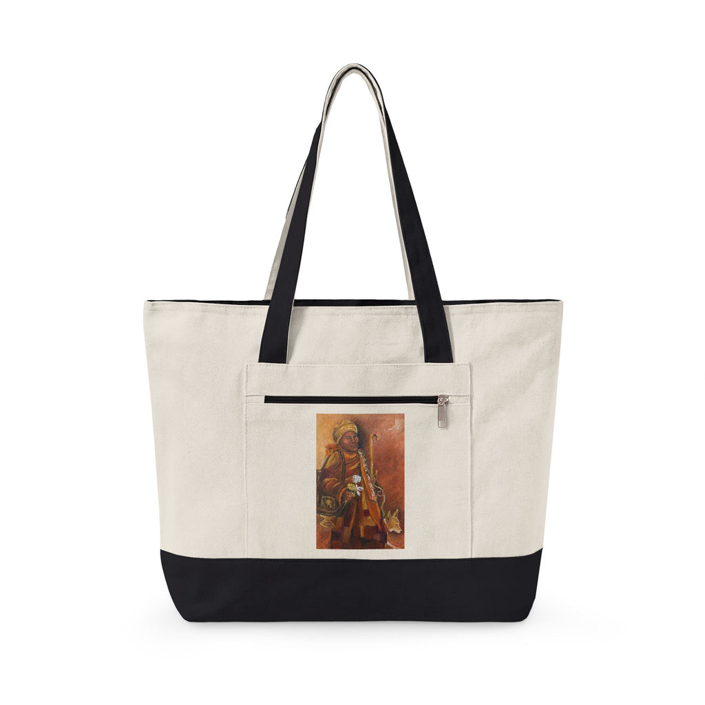 Canvas Tote Bag — Boho Tribal Warrior Art Print Zippered Tote