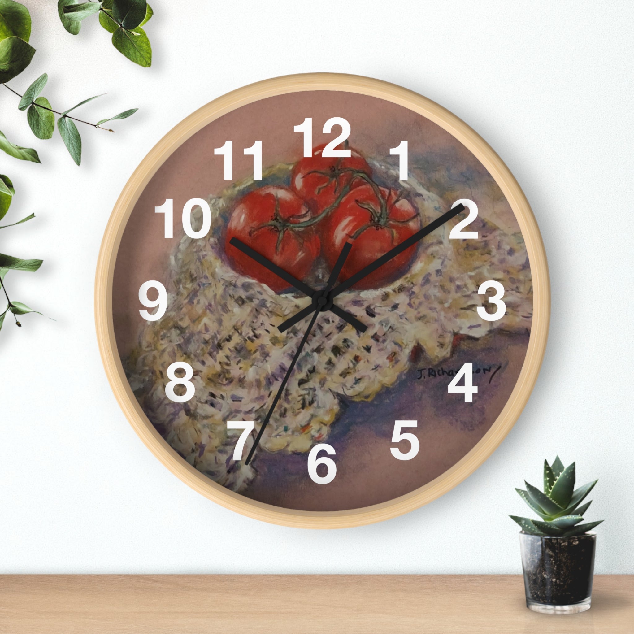 Tomato Still Life Wall Clock — Rustic Kitchen Art Clock
