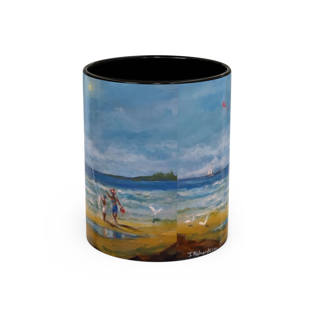 Beach & kite scene, Coffee Accent Mug - Personalize it! Colorful Ceramic Mug (11oz, 15oz)