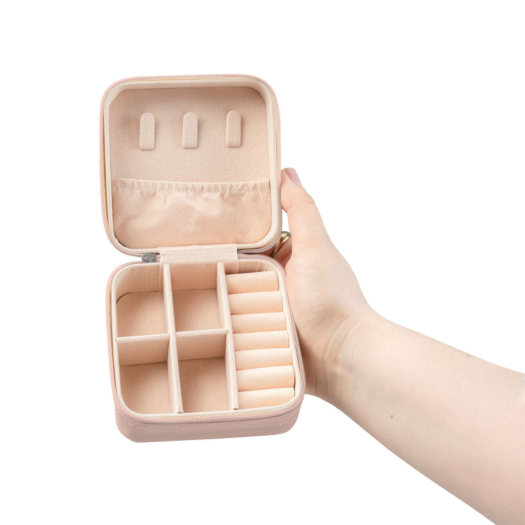 Peonies, original still life, tops a compact Jewelry Travel Case — Pink Portable Organizer with Ring & Earring Compartments