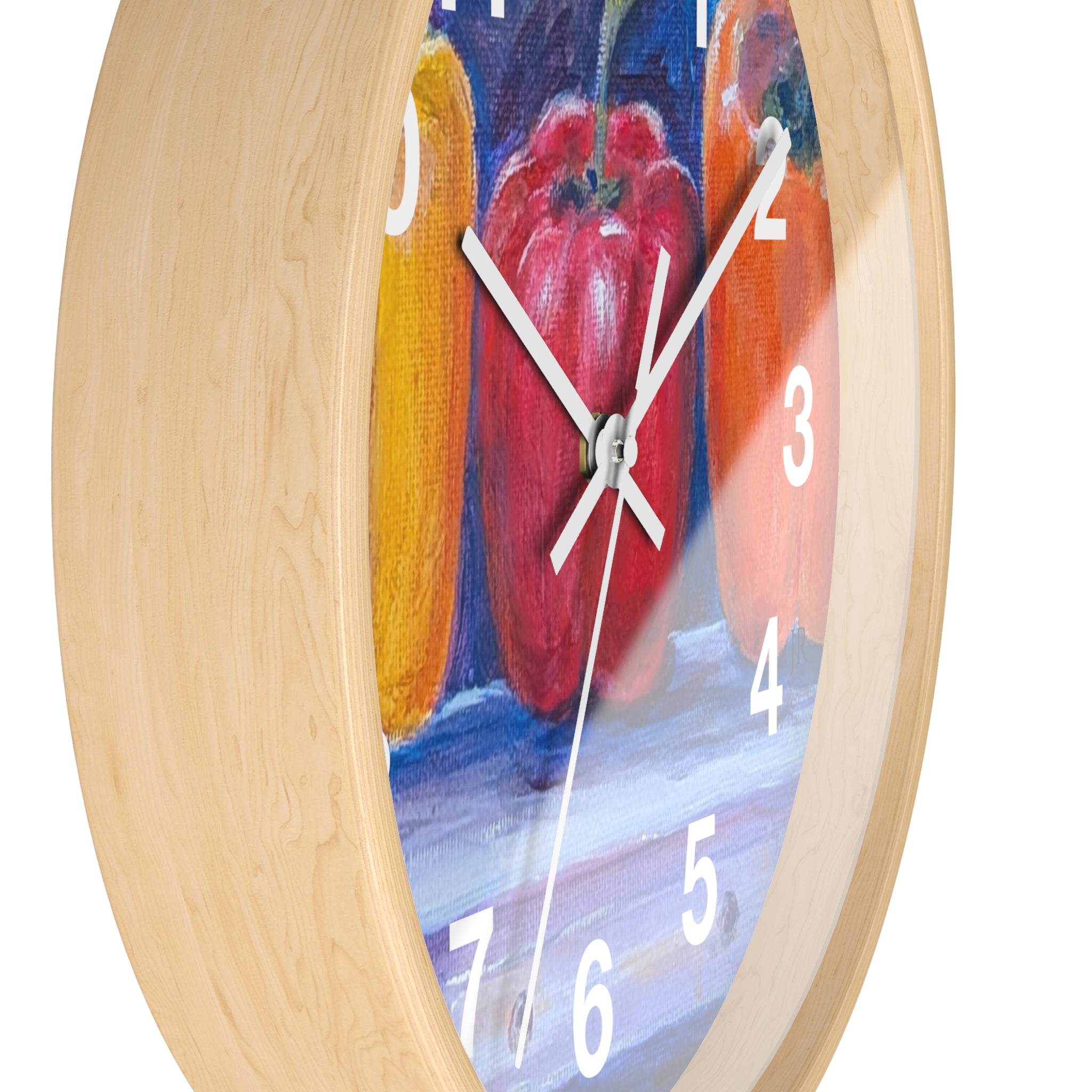 Three Peppers Still Life Wall Clock — Colorful Kitchen Art Clock