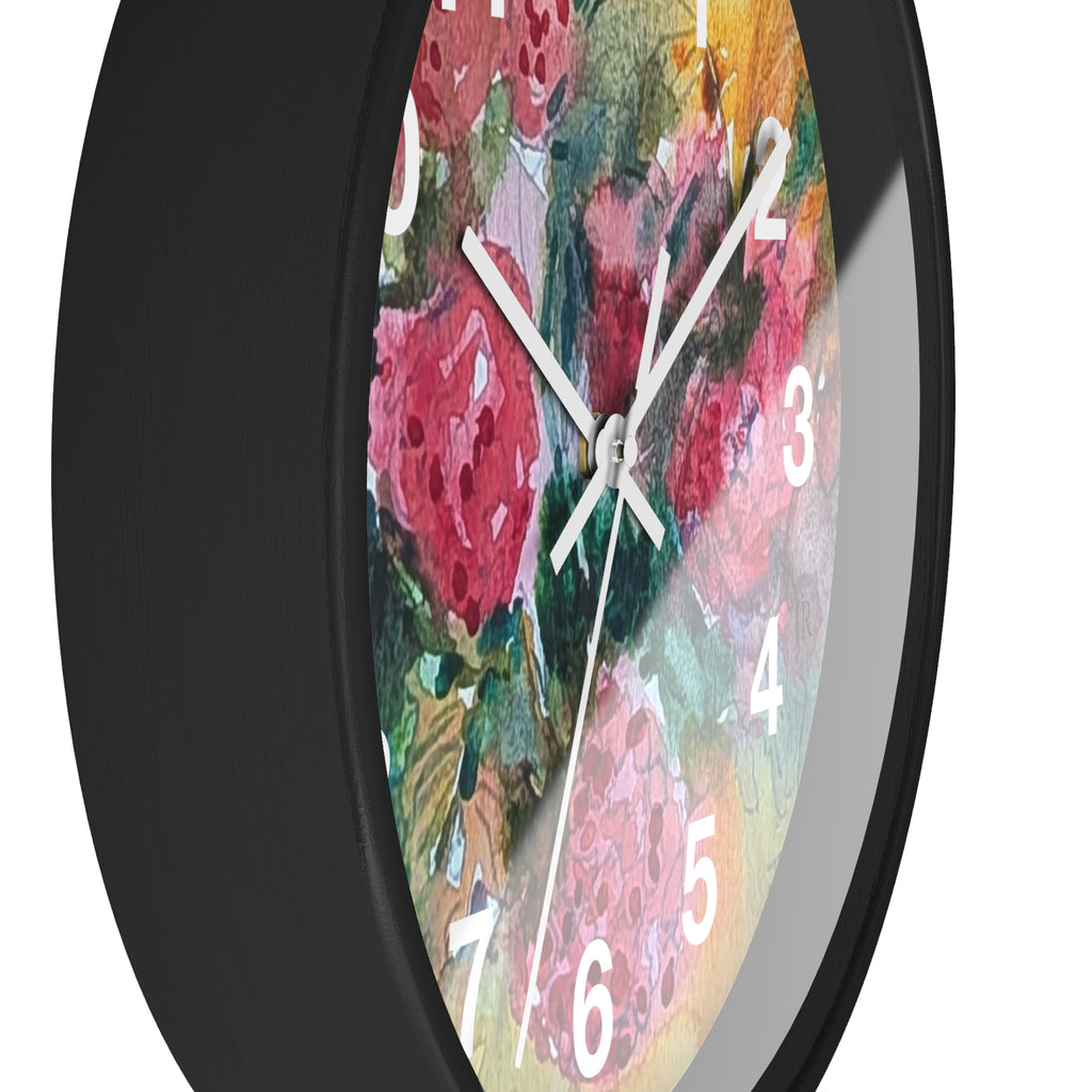 Raspberry Watercolor Wall Clock — Garden Bouquet Home Decor