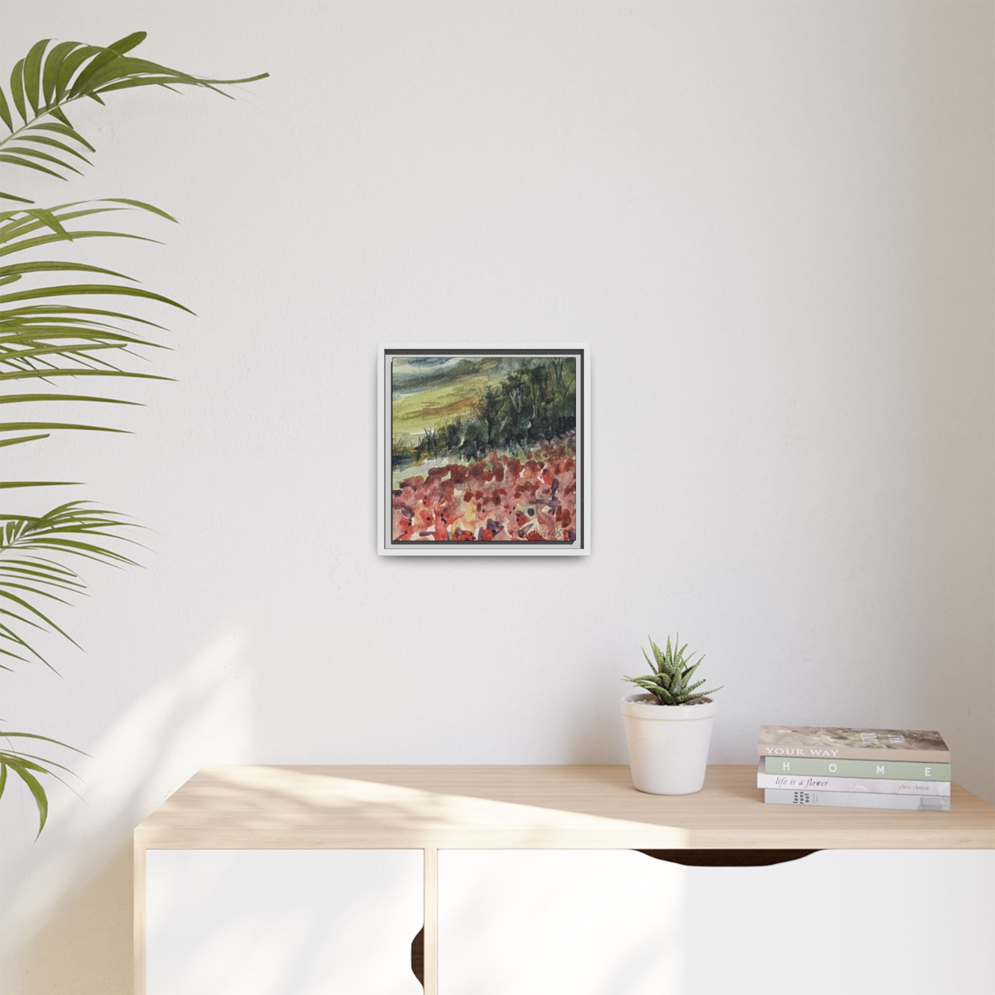 Framed Poppies landscape Matte Canvas,   Multi-color frames)
