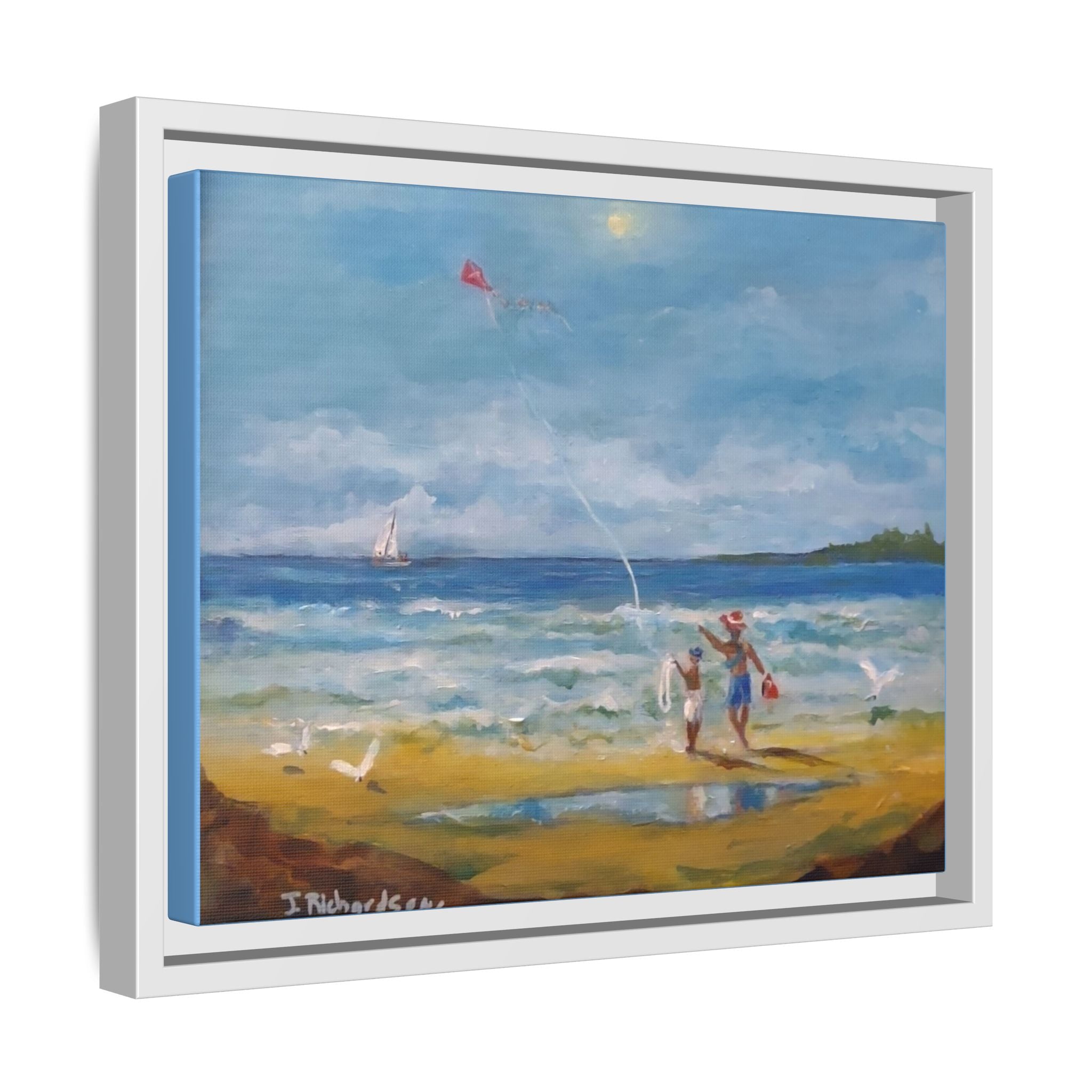 Kite on shore Framed Matte Canvas Wall Art