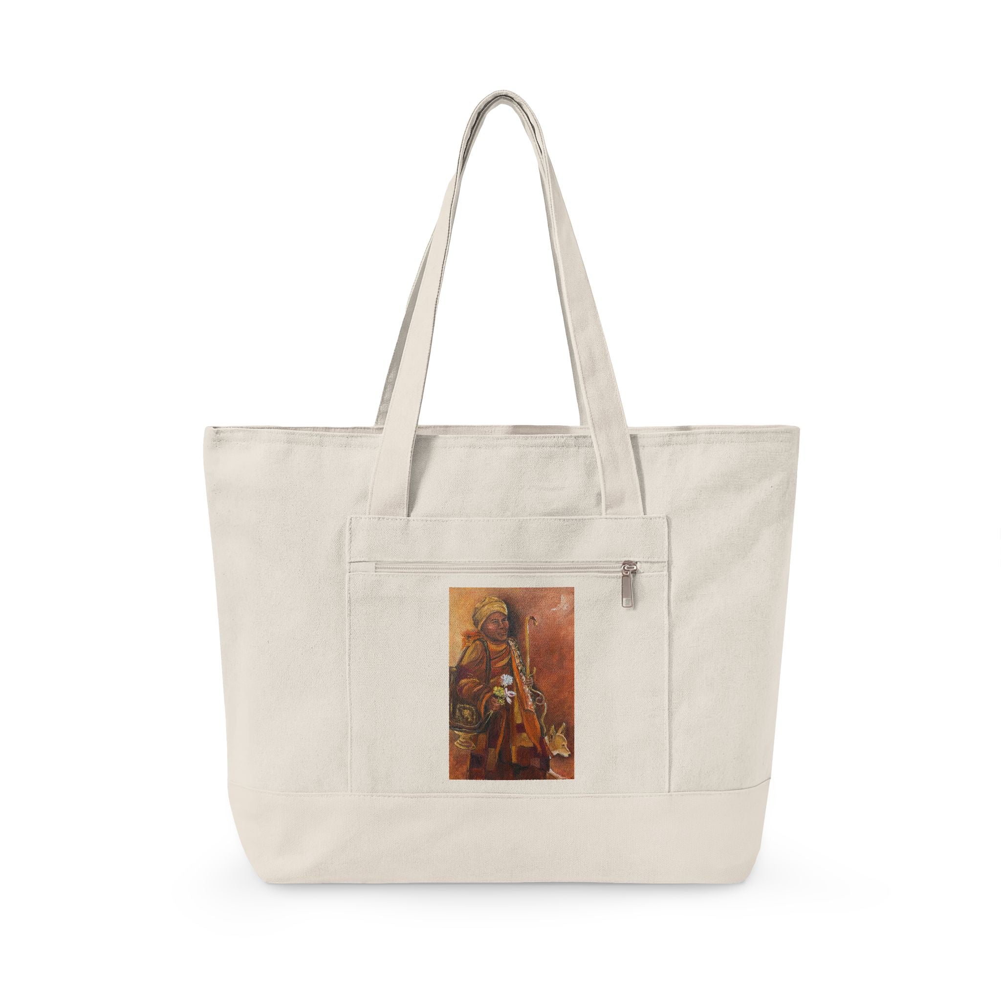 Canvas Tote Bag — Boho Tribal Warrior Art Print Zippered Tote