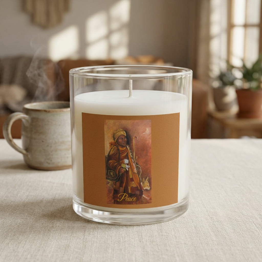 "Walk for Peace" Art Glass Candle — Warm Spiced Scented Decor, 11 oz