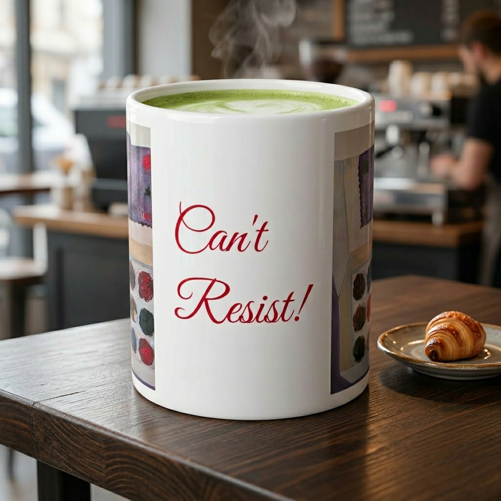 Cupcakes on a Ceramic Mug — "Can't Resist" Box of cupcakes painted by JR.by JR (11oz, 15oz)