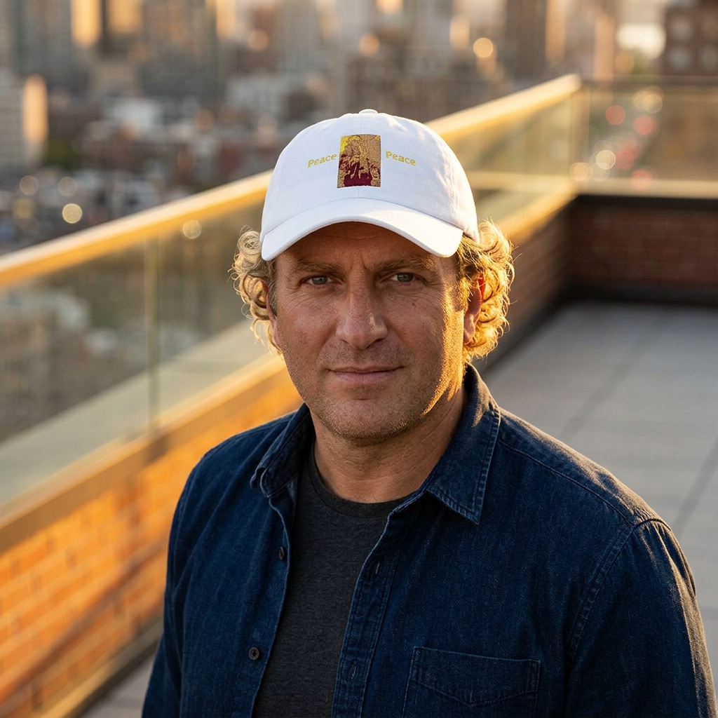 Dad Cap — Gold Foil 'Peace' Rectangle Embroidered Hat