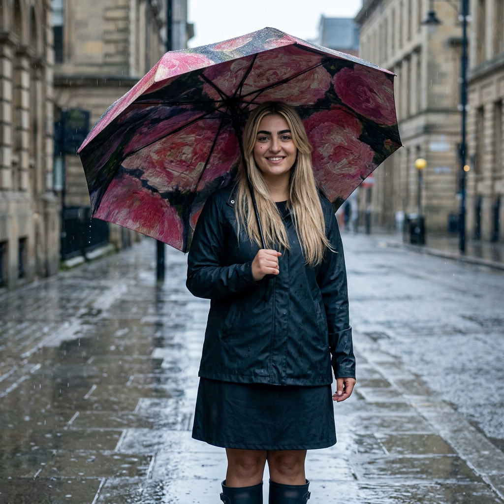 Floral Umbrella Semi-Automatic Foldable