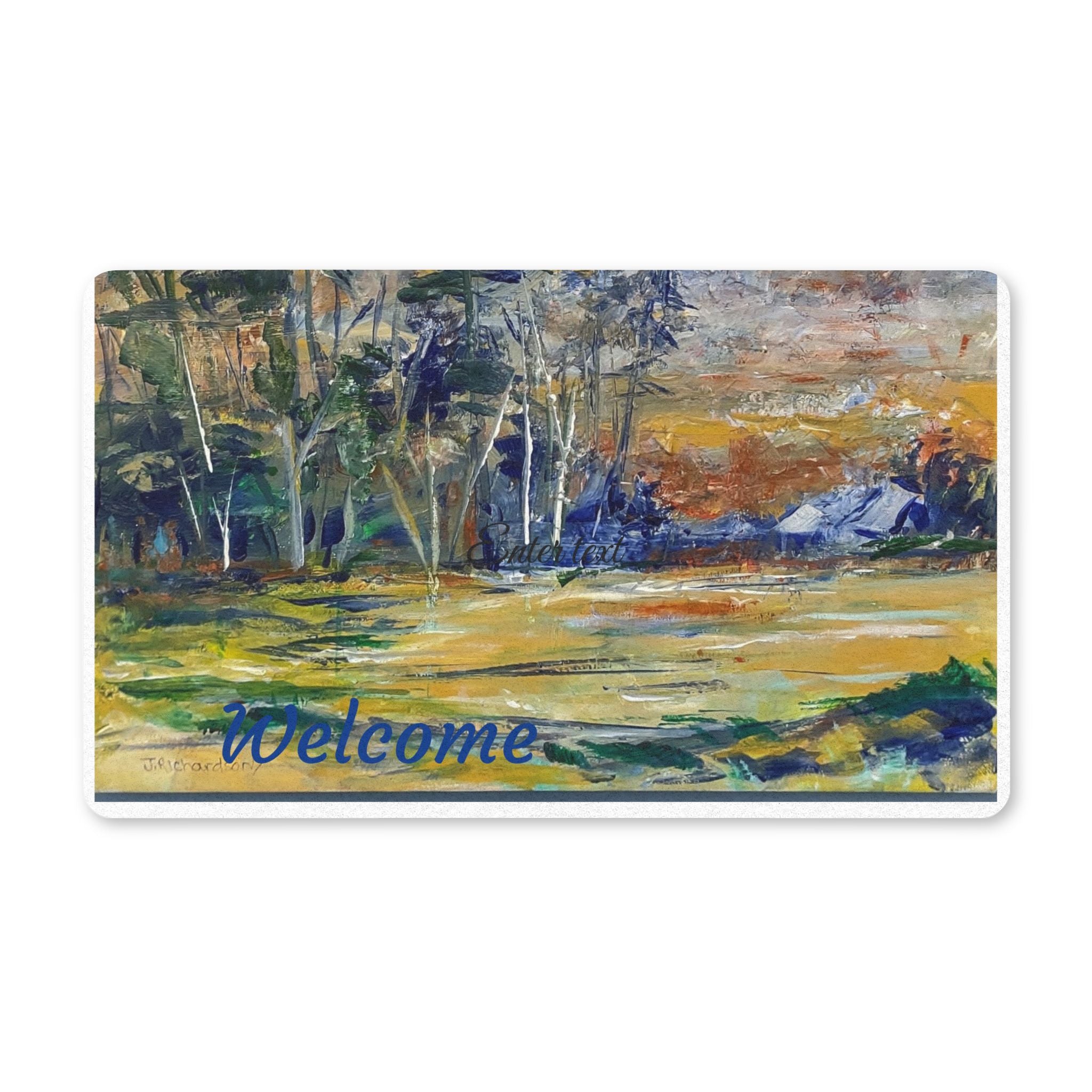 Polyester Landscape Art Doormat - Impressionist Forest & Meadow Welcome Mat