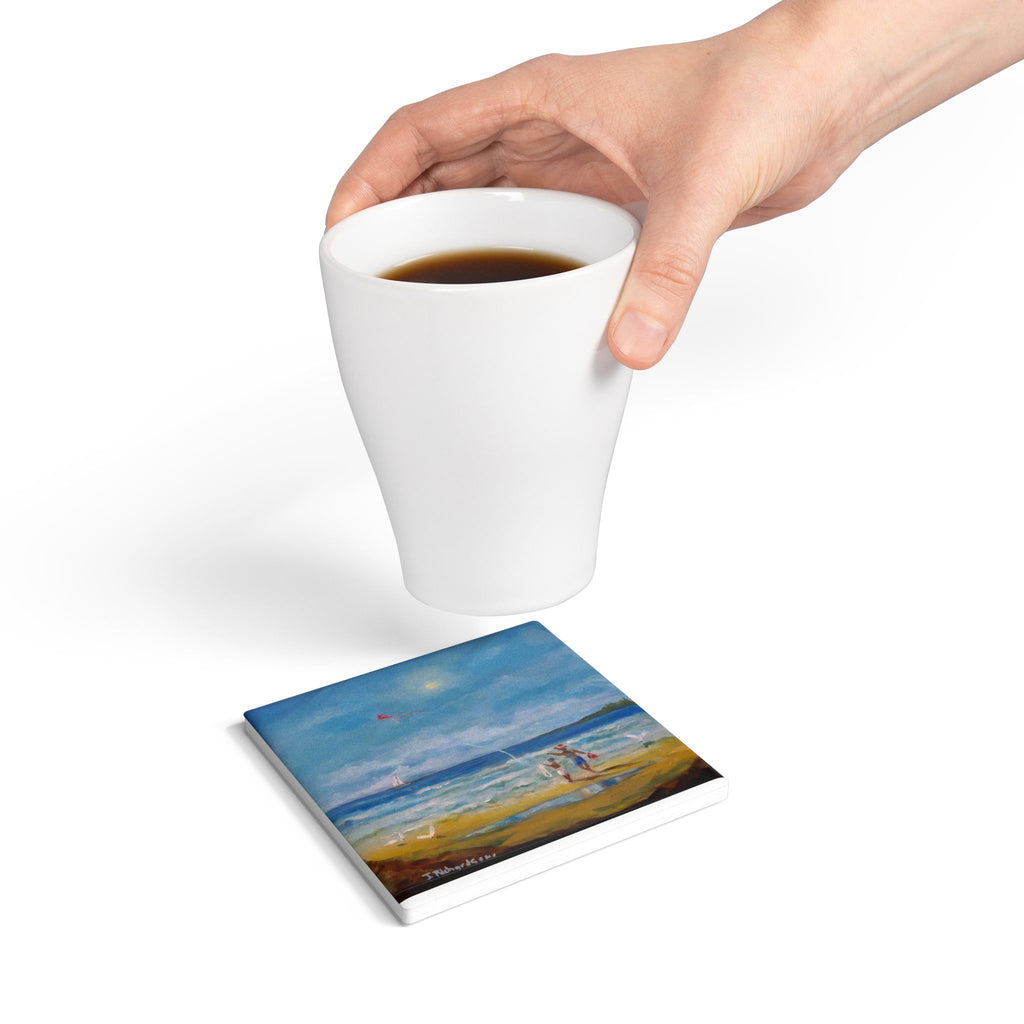 Coastal Kite Ceramic Coaster — Seaside Patio Drink Mat