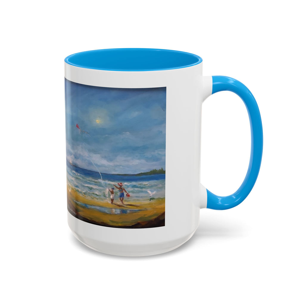 Beach & kite scene, Coffee Accent Mug - Personalize it! Colorful Ceramic Mug (11oz, 15oz)