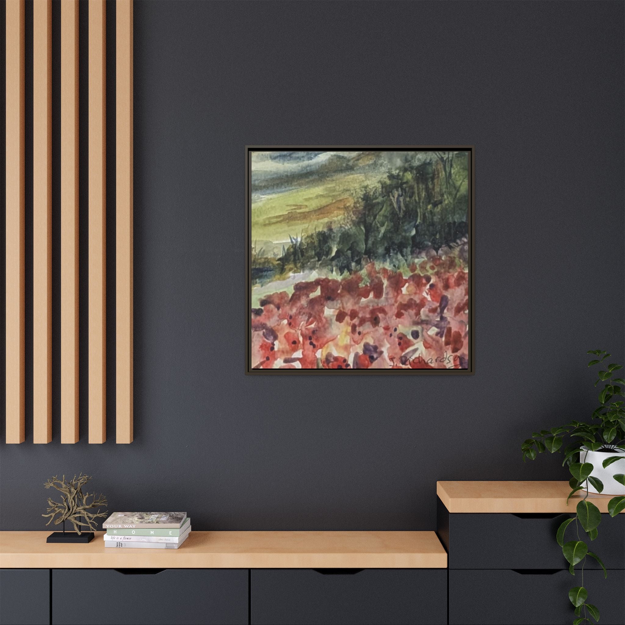 Framed Poppies landscape Matte Canvas,   Multi-color frames)