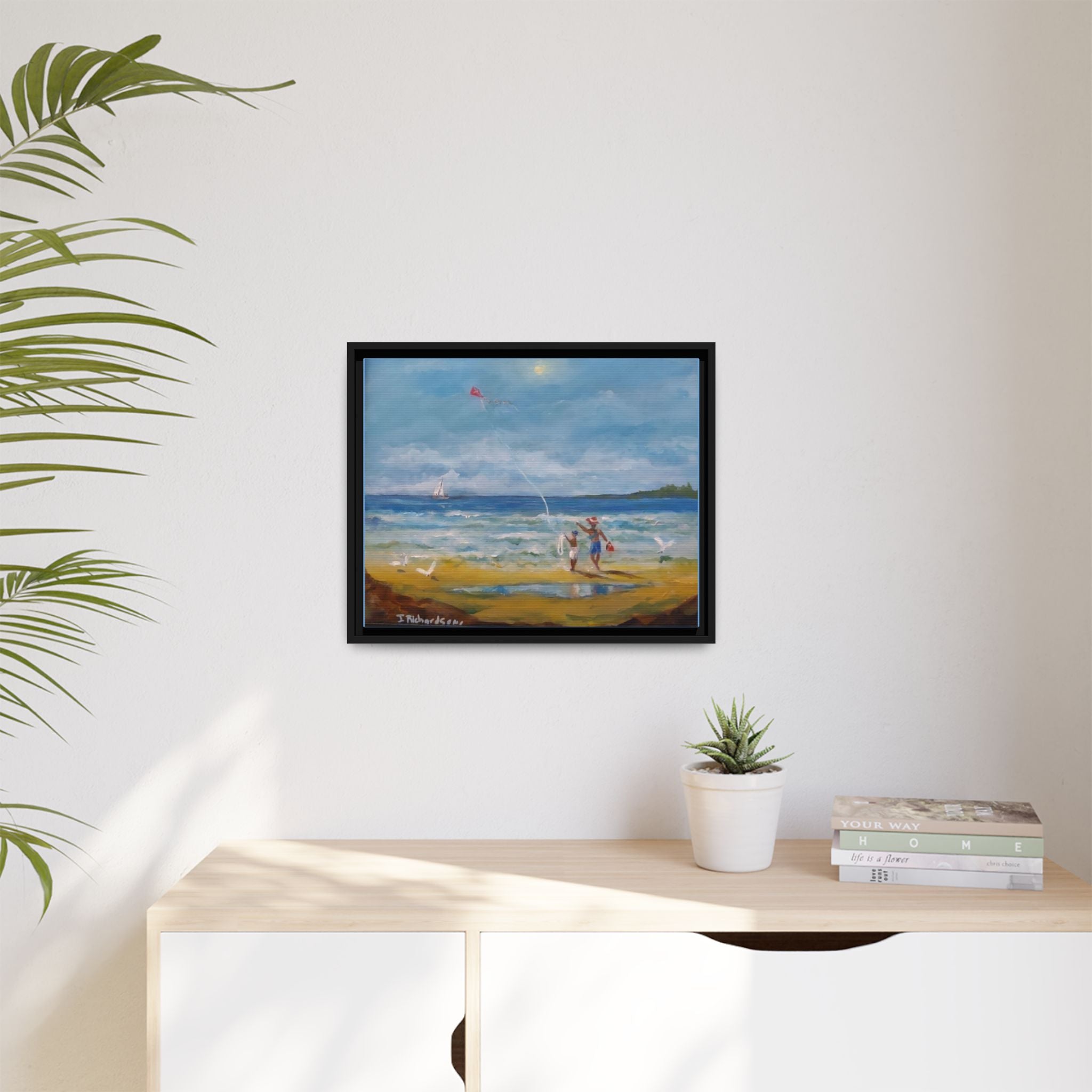 Kite on shore Framed Matte Canvas Wall Art