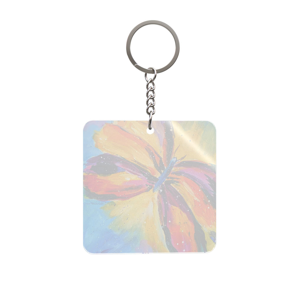 Colorful Butterfly Square Keychain – Hand-Painted Floral Keyring