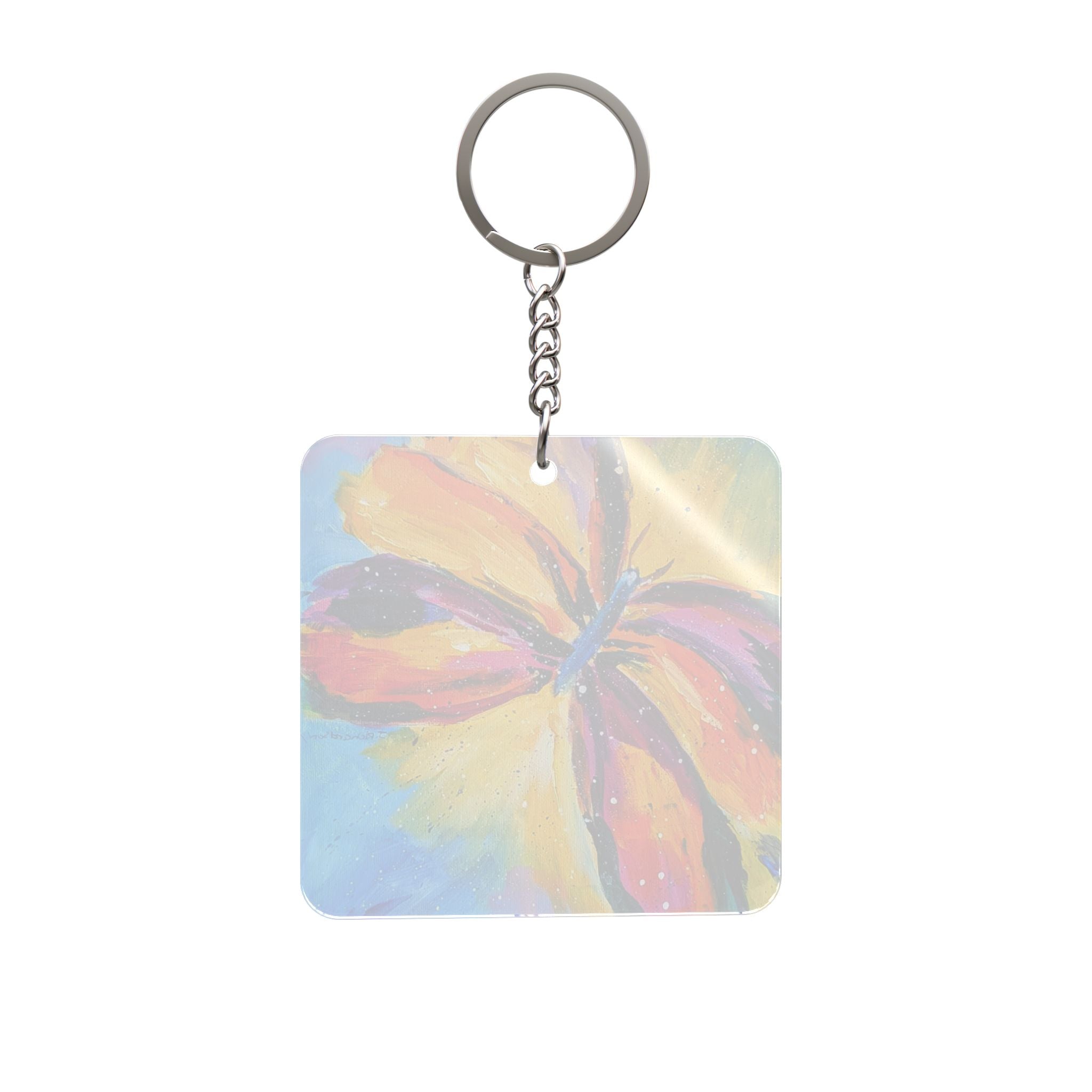 Colorful Butterfly Square Keychain – Hand-Painted Floral Keyring
