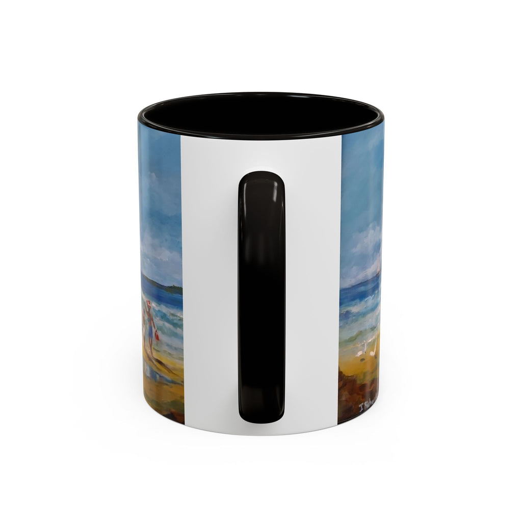 Beach & kite scene, Coffee Accent Mug - Personalize it! Colorful Ceramic Mug (11oz, 15oz)