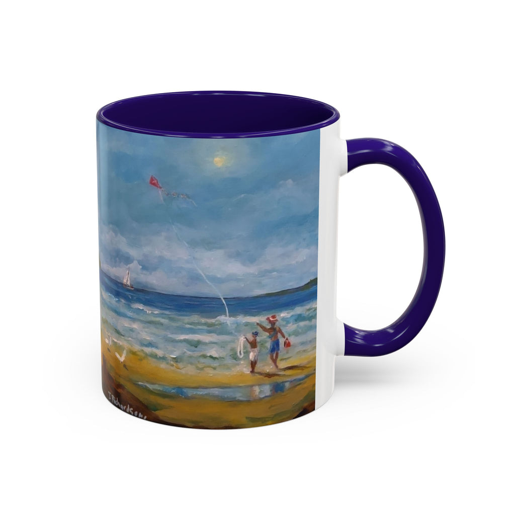 Beach & kite scene, Coffee Accent Mug - Personalize it! Colorful Ceramic Mug (11oz, 15oz)
