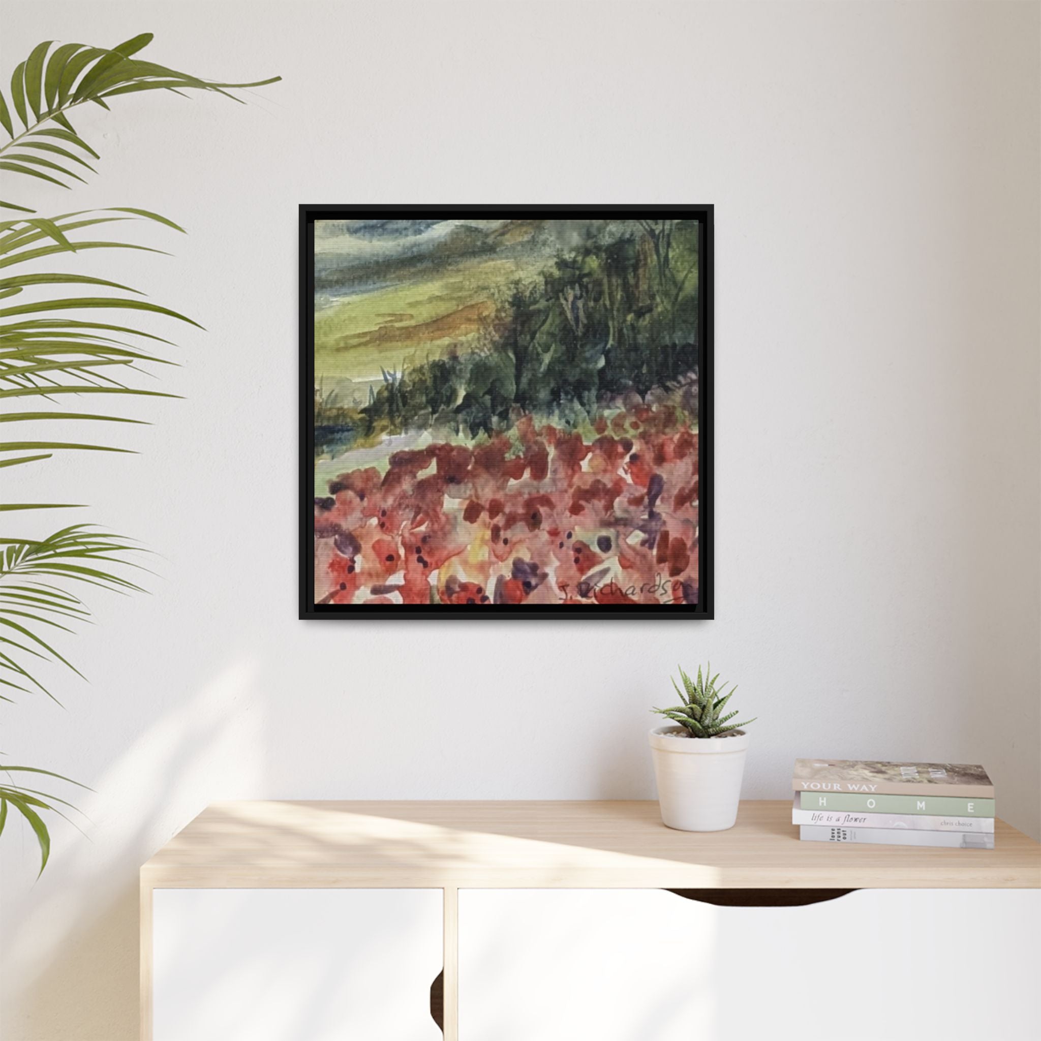 Framed Poppies landscape Matte Canvas,   Multi-color frames)
