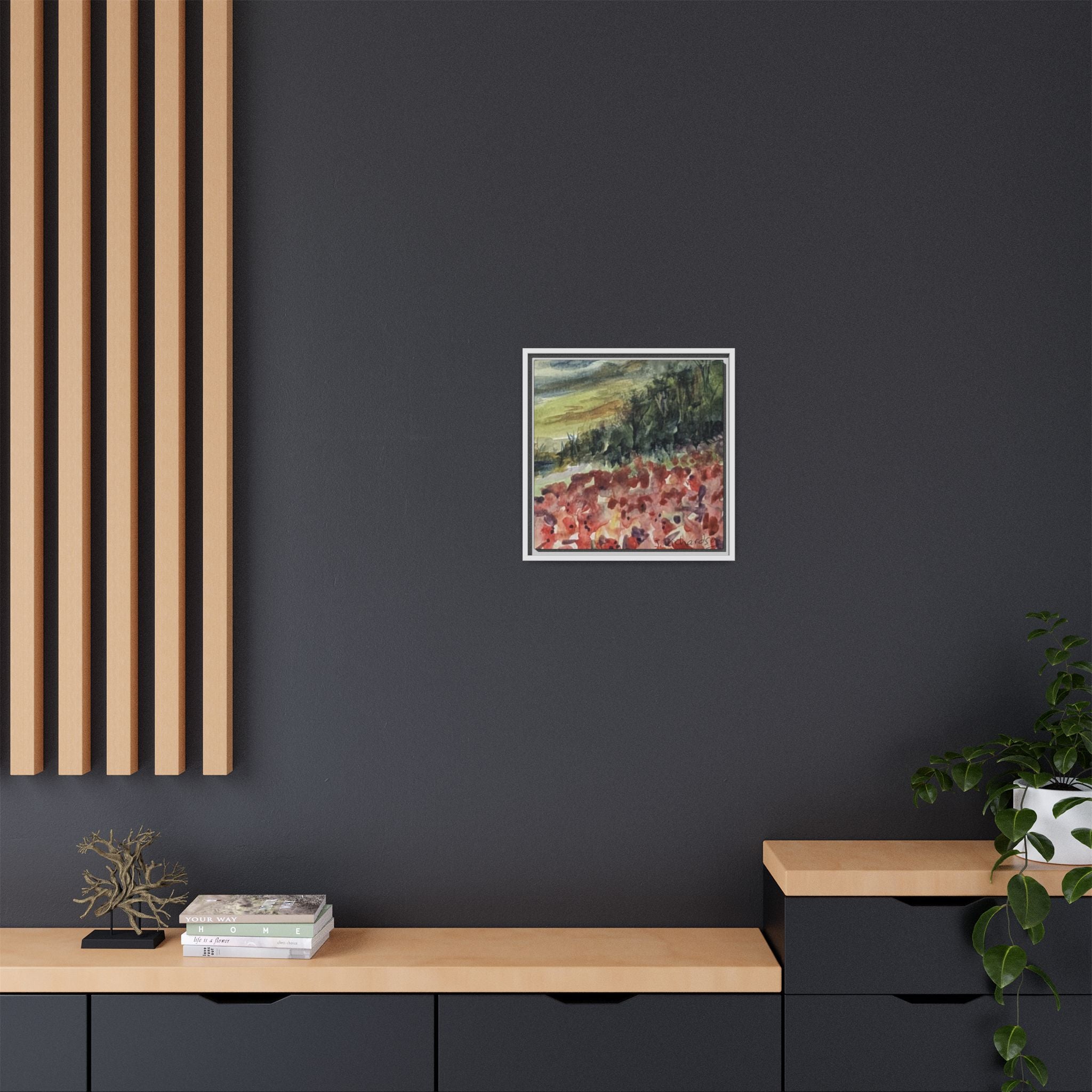 Framed Poppies landscape Matte Canvas,   Multi-color frames)